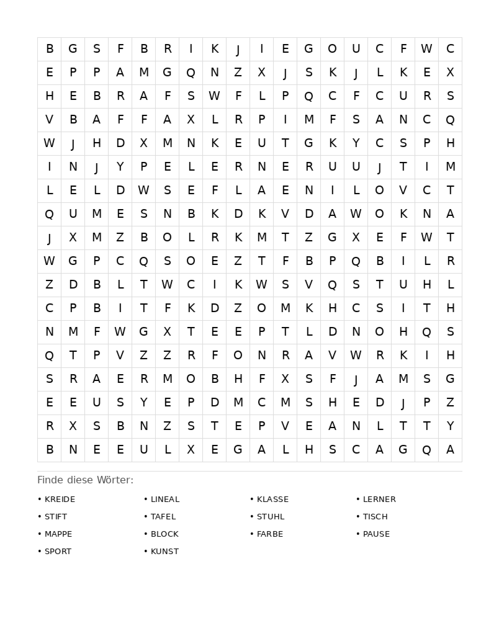 Wortsuchrätsel Wortsuchrätsel: Schule für Erwachsene aus der Kategorie Wortsuchrätsel - kostenlos ausdrucken