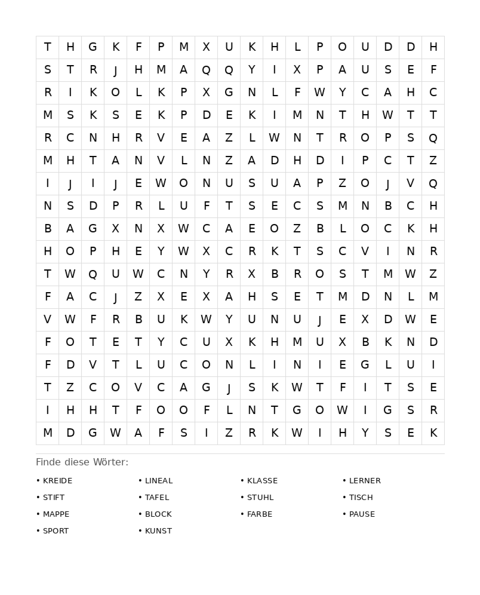Wortsuchrätsel Wortsuchrätsel: Schule für Erwachsene aus der Kategorie Wortsuchrätsel - kostenlos ausdrucken