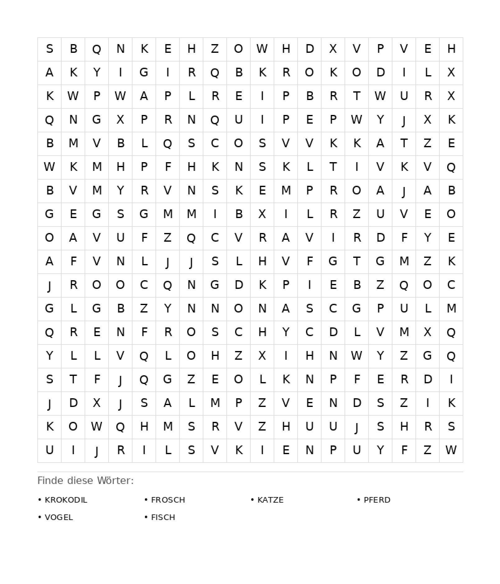Wortsuchrätsel Wortsuchrätsel: Tiere für Erwachsene aus der Kategorie Wortsuchrätsel - kostenlos ausdrucken