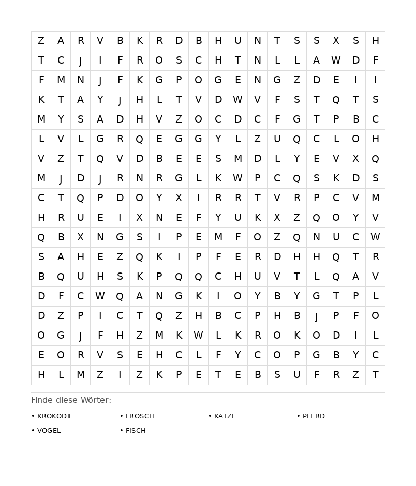 Wortsuchrätsel Wortsuchrätsel: Tiere für Erwachsene aus der Kategorie Wortsuchrätsel - kostenlos ausdrucken