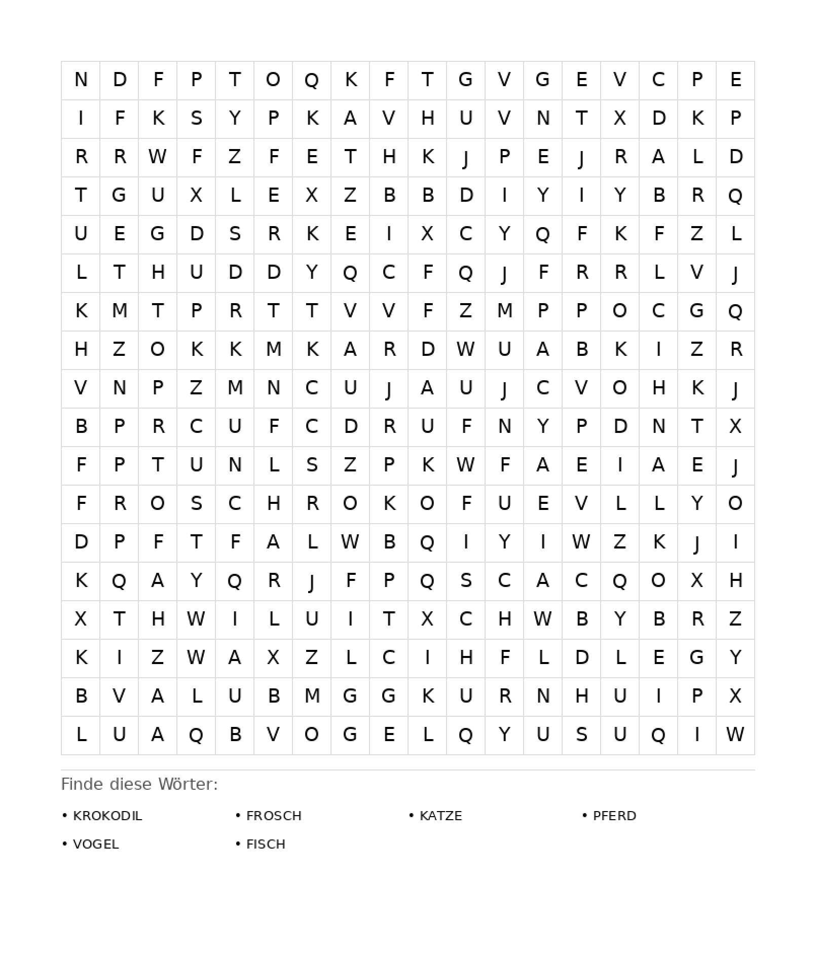 Wortsuchrätsel Wortsuchrätsel: Tiere für Erwachsene aus der Kategorie Wortsuchrätsel - kostenlos ausdrucken