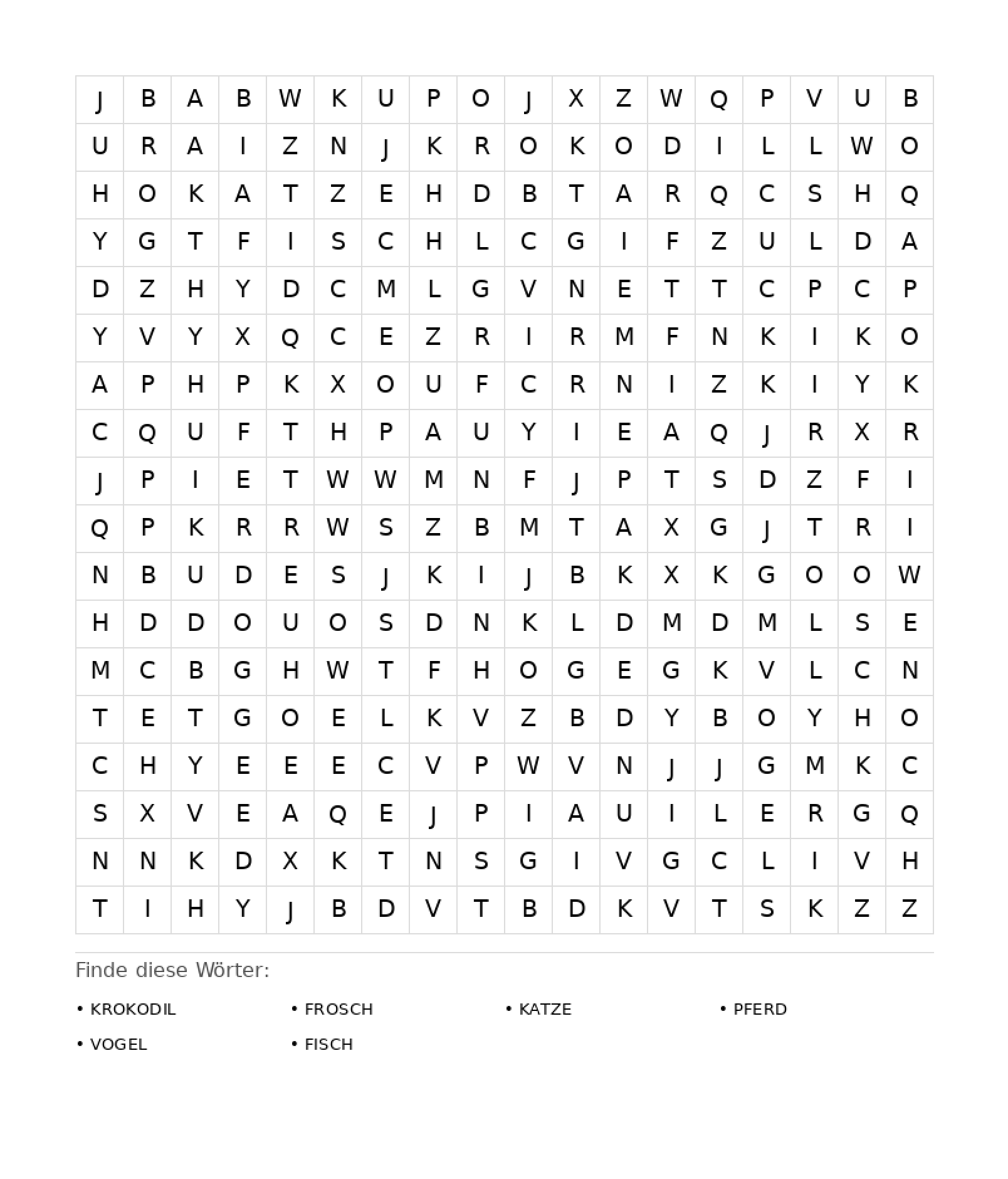 Wortsuchrätsel Wortsuchrätsel: Tiere für Erwachsene aus der Kategorie Wortsuchrätsel - kostenlos ausdrucken