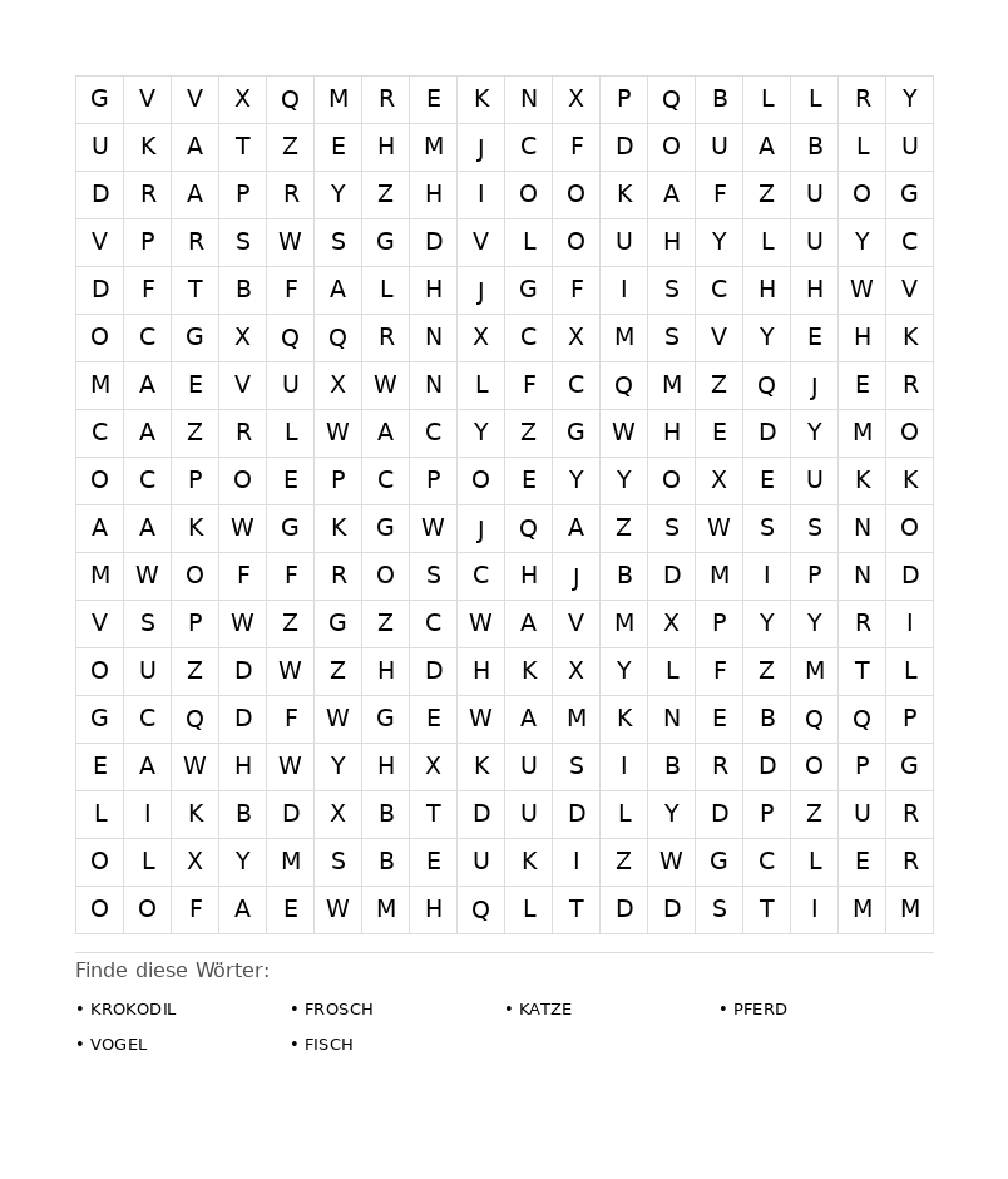 Wortsuchrätsel Wortsuchrätsel: Tiere für Erwachsene aus der Kategorie Wortsuchrätsel - kostenlos ausdrucken