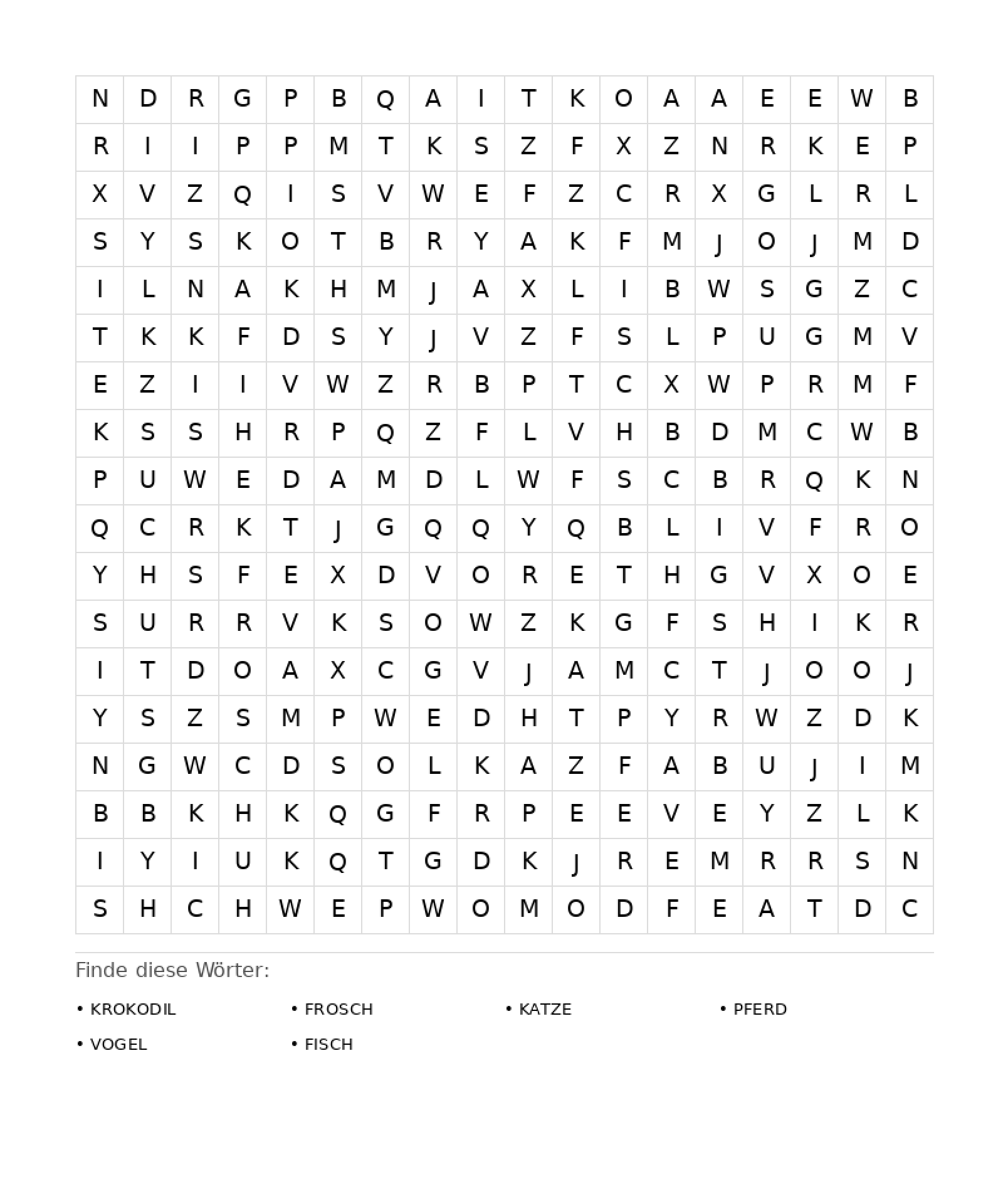 Wortsuchrätsel Wortsuchrätsel: Tiere für Erwachsene aus der Kategorie Wortsuchrätsel - kostenlos ausdrucken