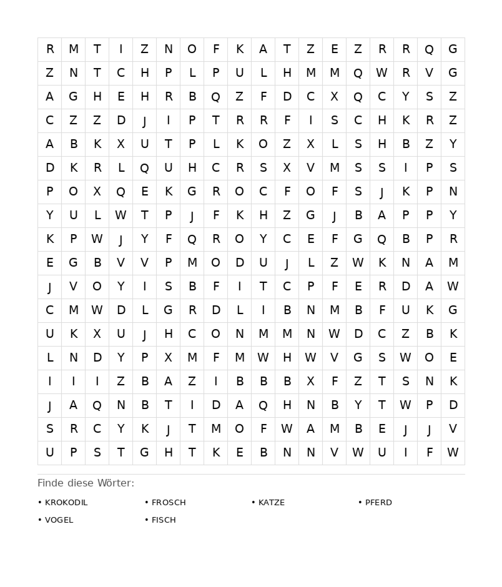 Wortsuchrätsel Wortsuchrätsel: Tiere für Erwachsene aus der Kategorie Wortsuchrätsel - kostenlos ausdrucken