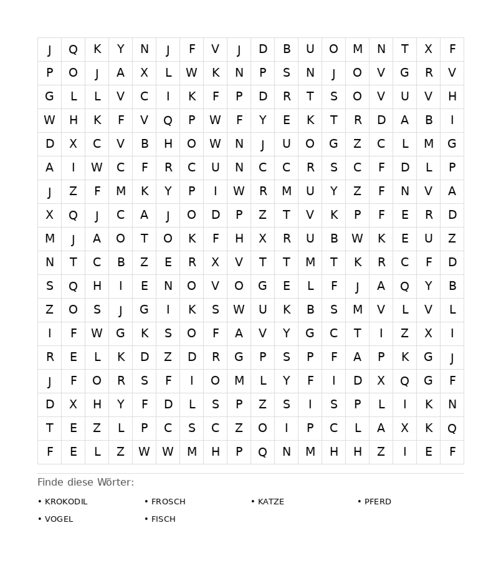 Wortsuchrätsel Wortsuchrätsel: Tiere für Erwachsene aus der Kategorie Wortsuchrätsel - kostenlos ausdrucken