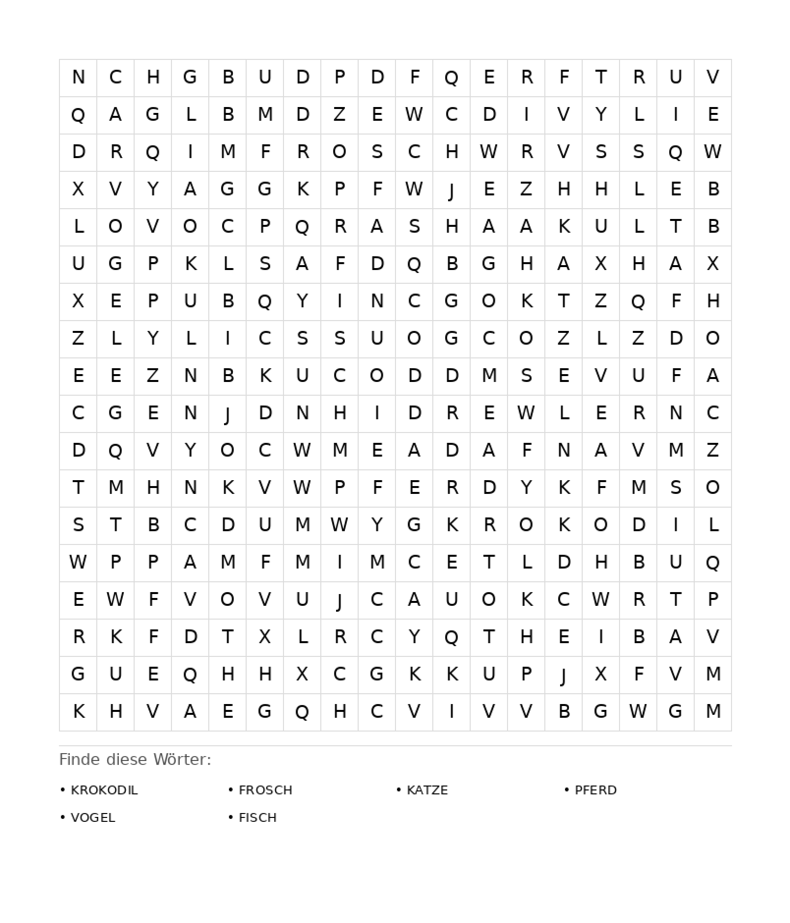 Wortsuchrätsel Wortsuchrätsel: Tiere für Erwachsene aus der Kategorie Wortsuchrätsel - kostenlos ausdrucken