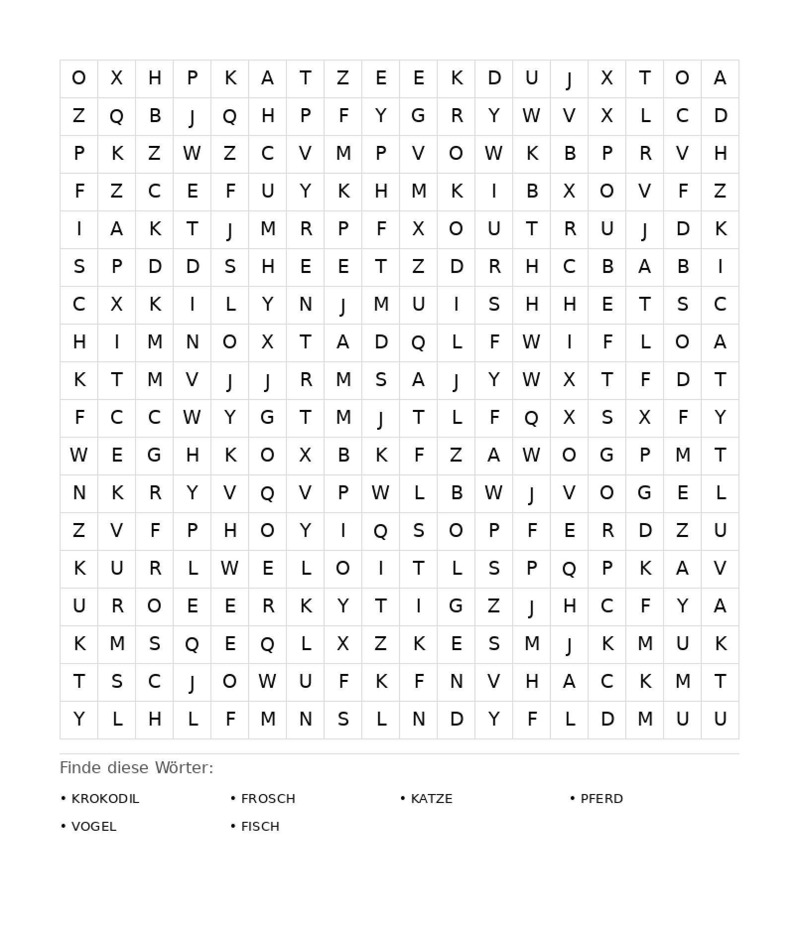 Wortsuchrätsel Wortsuchrätsel: Tiere für Erwachsene aus der Kategorie Wortsuchrätsel - kostenlos ausdrucken