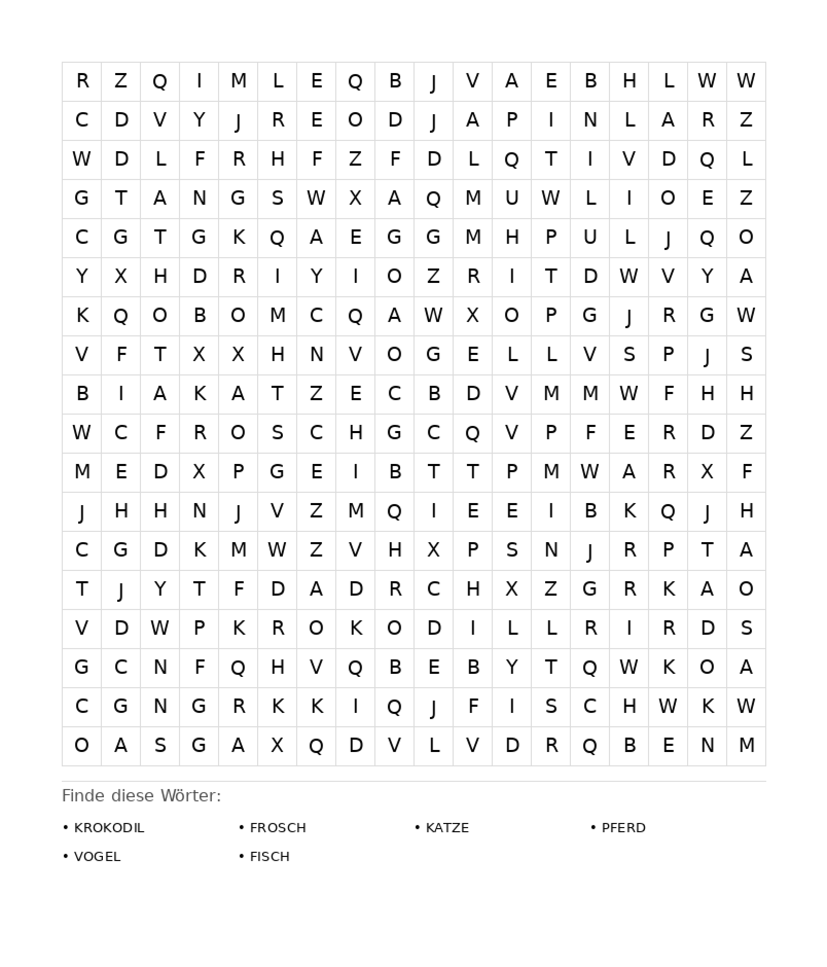 Wortsuchrätsel Wortsuchrätsel: Tiere für Erwachsene aus der Kategorie Wortsuchrätsel - kostenlos ausdrucken