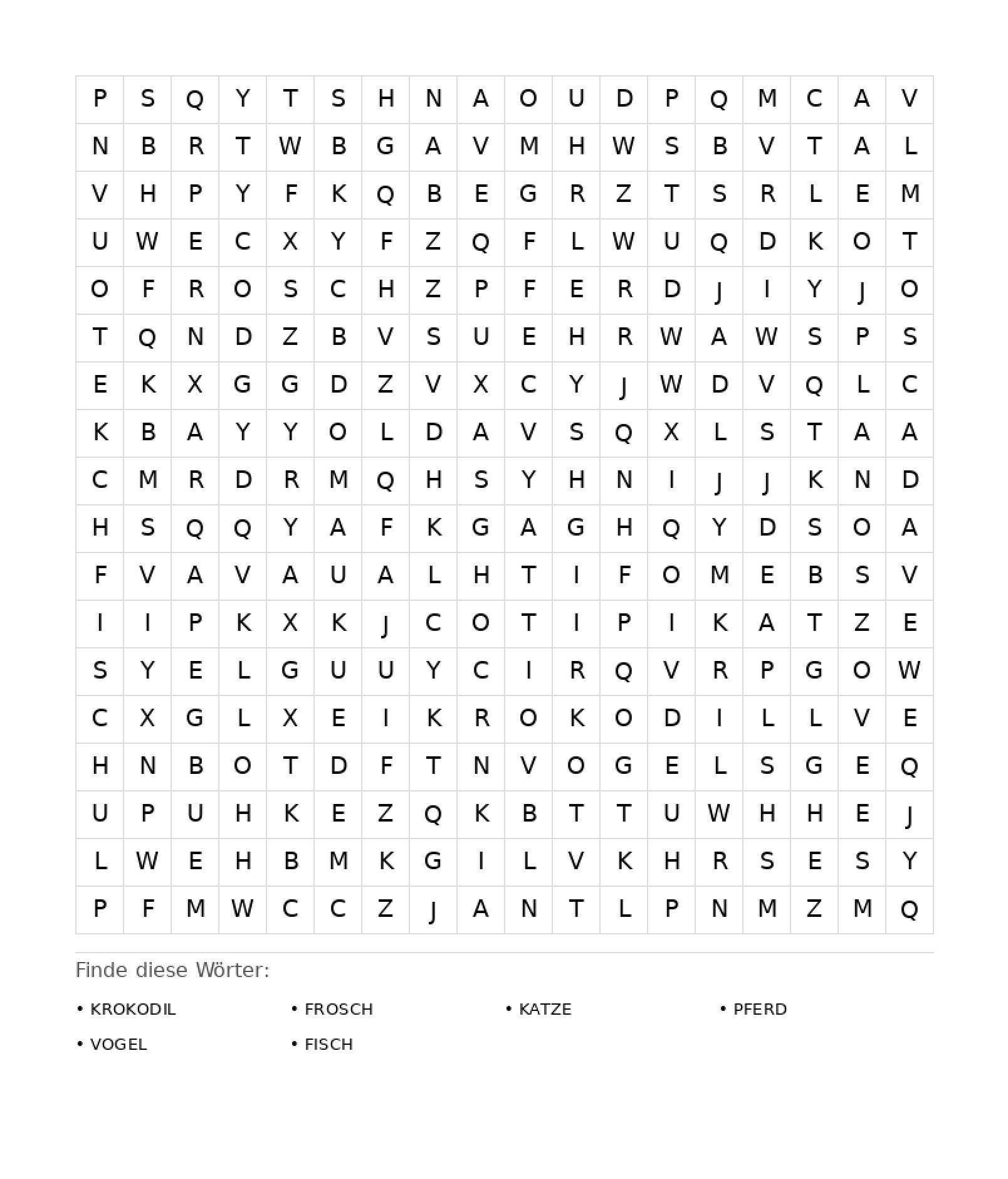 Wortsuchrätsel Wortsuchrätsel: Tiere für Erwachsene aus der Kategorie Wortsuchrätsel - kostenlos ausdrucken