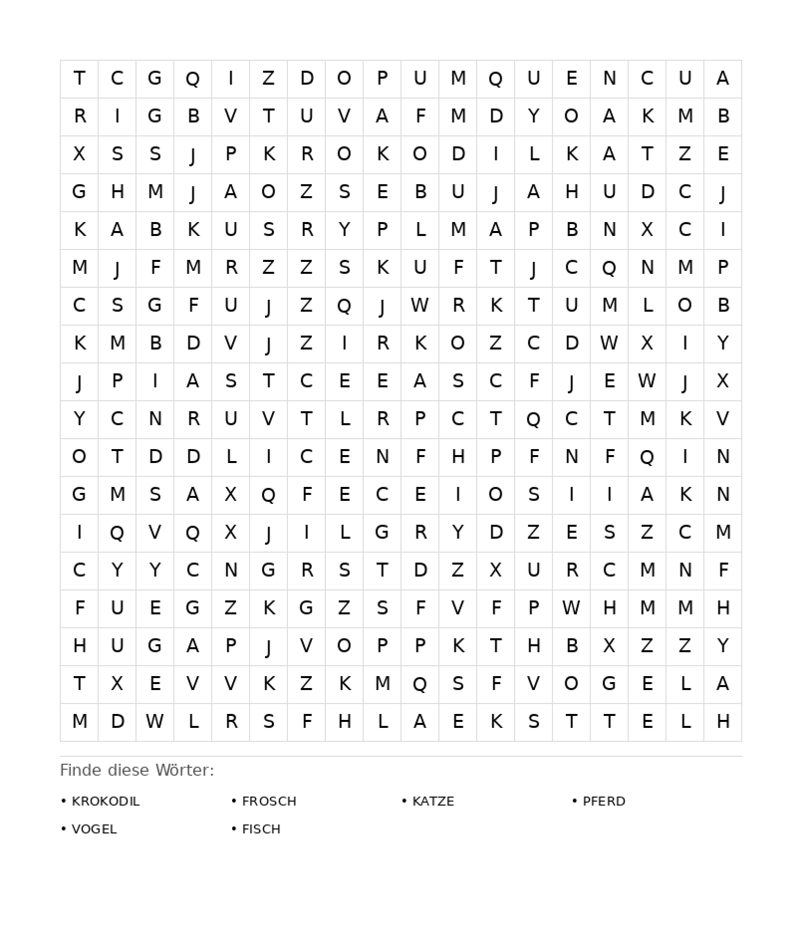 Wortsuchrätsel Wortsuchrätsel: Tiere für Erwachsene aus der Kategorie Wortsuchrätsel - kostenlos ausdrucken