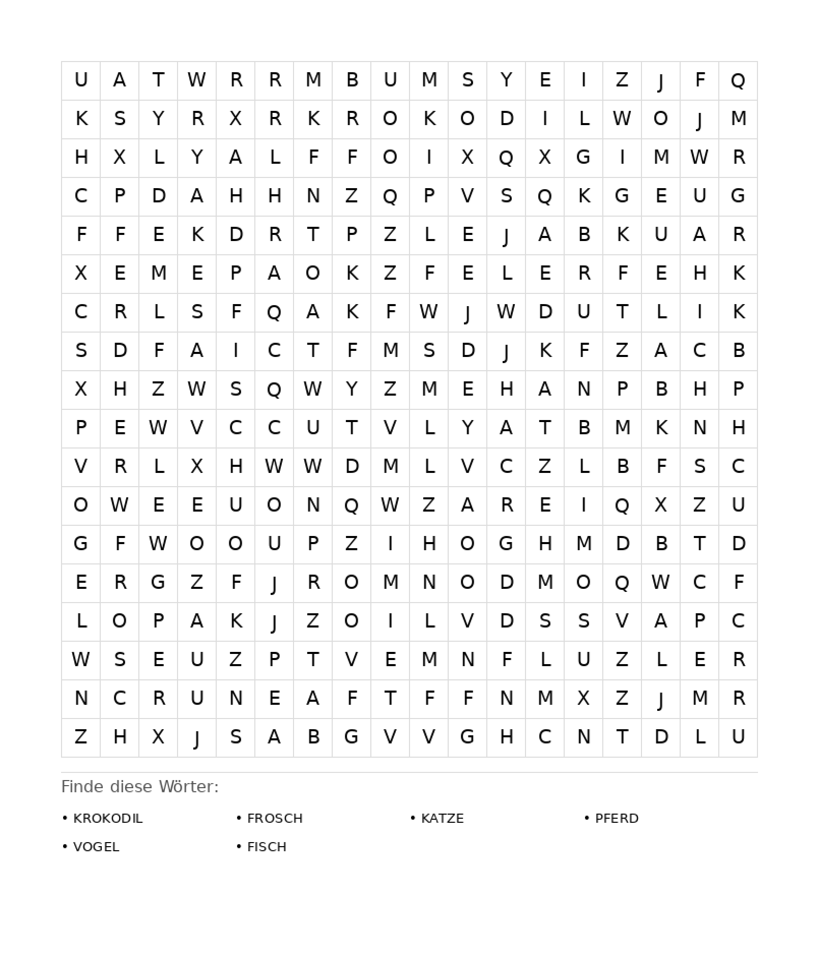 Wortsuchrätsel Wortsuchrätsel: Tiere für Erwachsene aus der Kategorie Wortsuchrätsel - kostenlos ausdrucken