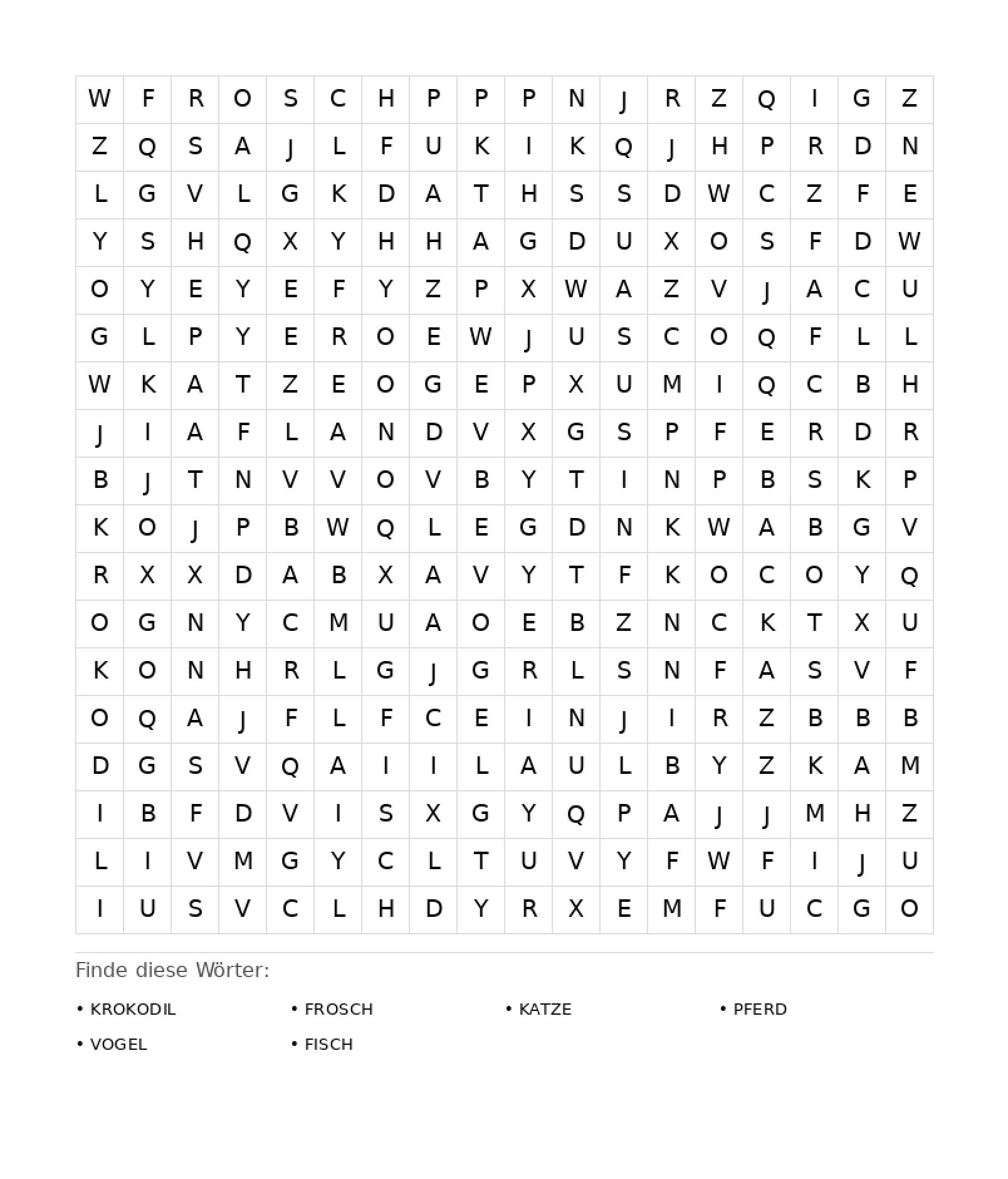 Wortsuchrätsel Wortsuchrätsel: Tiere für Erwachsene aus der Kategorie Wortsuchrätsel - kostenlos ausdrucken