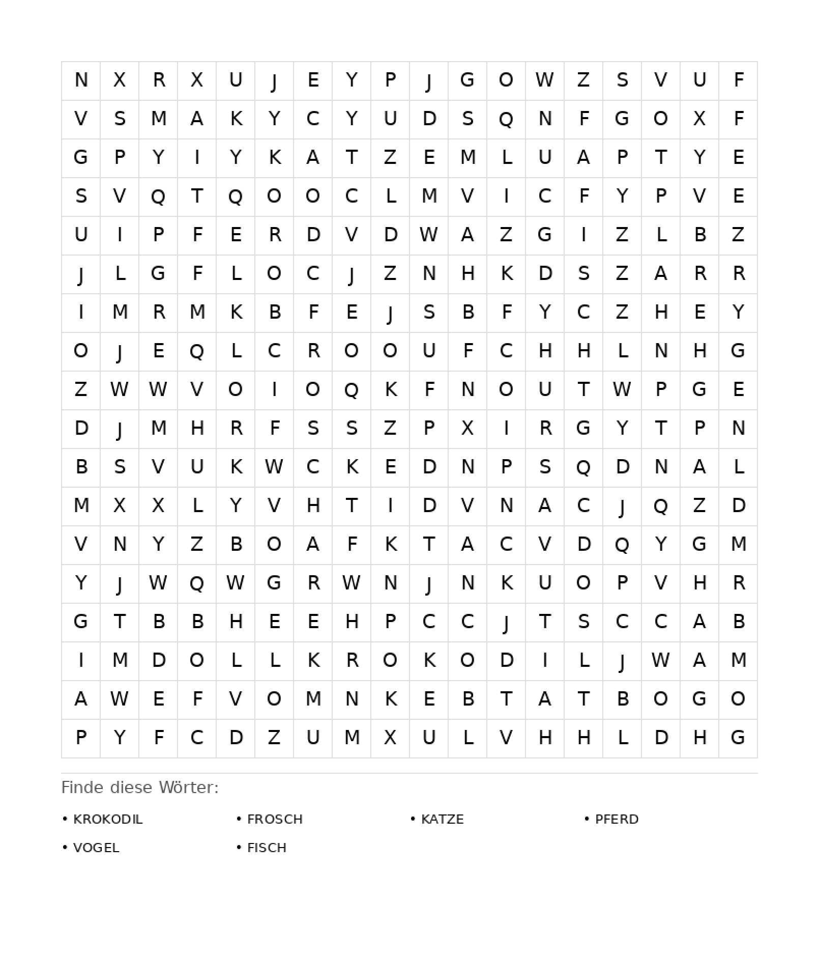 Wortsuchrätsel Wortsuchrätsel: Tiere für Erwachsene aus der Kategorie Wortsuchrätsel - kostenlos ausdrucken