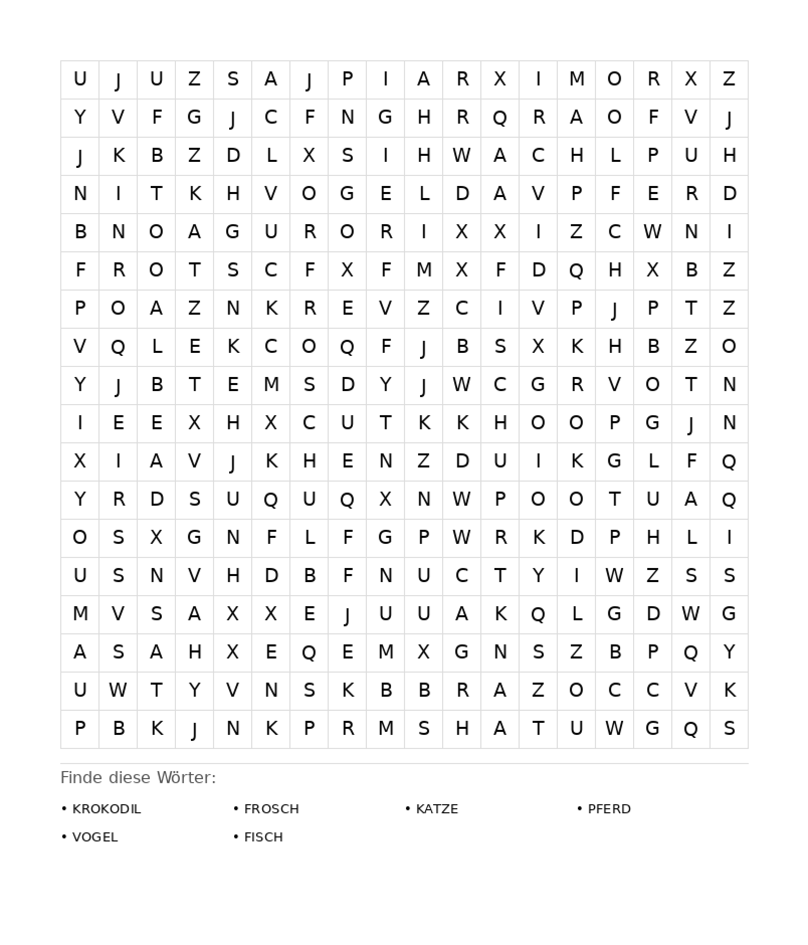 Wortsuchrätsel Wortsuchrätsel: Tiere für Erwachsene aus der Kategorie Wortsuchrätsel - kostenlos ausdrucken