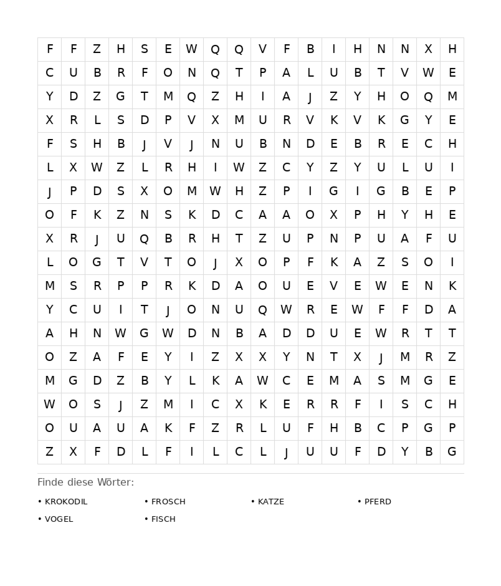 Wortsuchrätsel Wortsuchrätsel: Tiere für Erwachsene aus der Kategorie Wortsuchrätsel - kostenlos ausdrucken