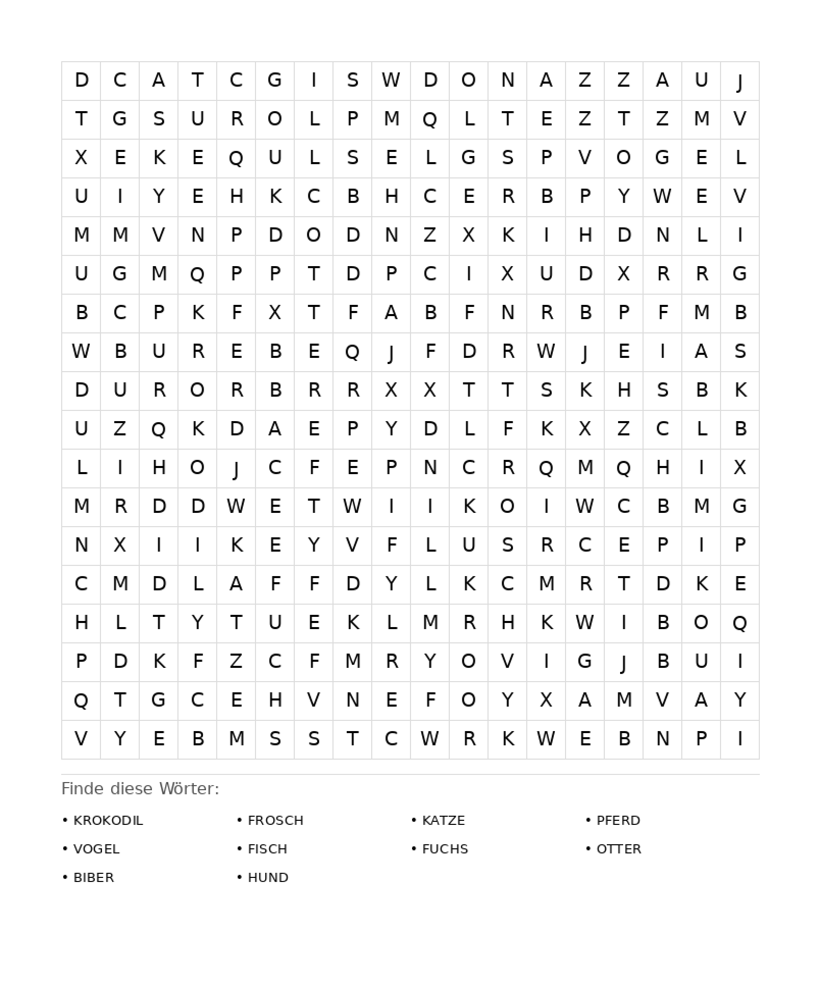 Wortsuchrätsel Wortsuchrätsel: Tiere für Erwachsene aus der Kategorie Wortsuchrätsel - kostenlos ausdrucken