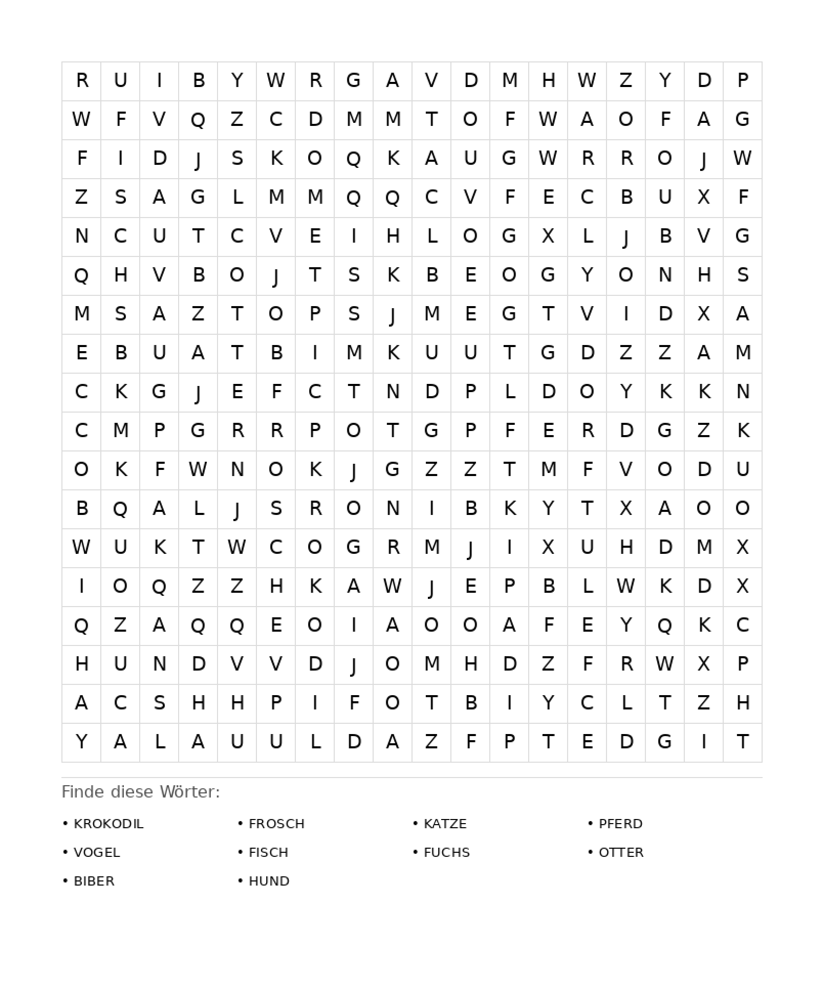 Wortsuchrätsel Wortsuchrätsel: Tiere für Erwachsene aus der Kategorie Wortsuchrätsel - kostenlos ausdrucken