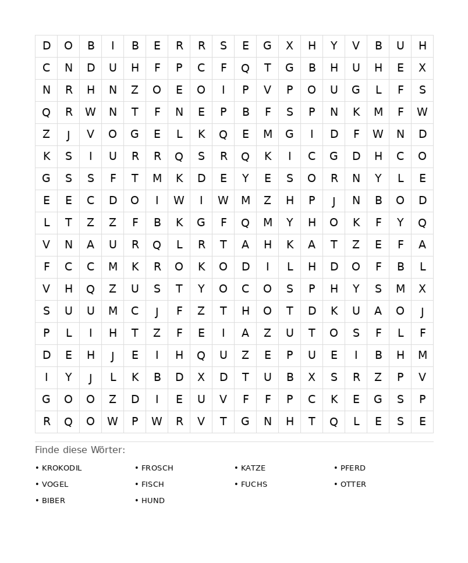 Wortsuchrätsel Wortsuchrätsel: Tiere für Erwachsene aus der Kategorie Wortsuchrätsel - kostenlos ausdrucken