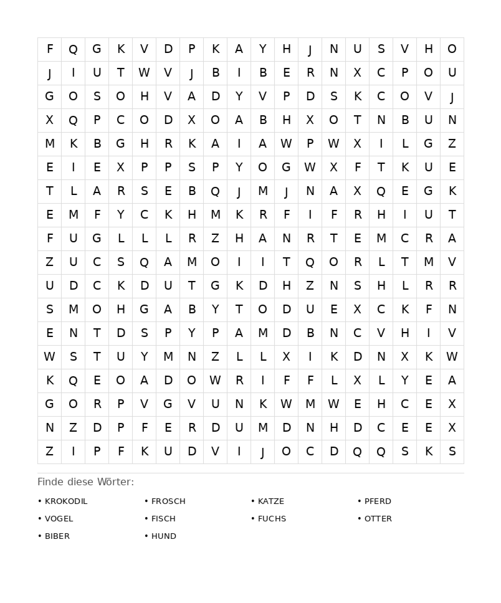 Wortsuchrätsel Wortsuchrätsel: Tiere für Erwachsene aus der Kategorie Wortsuchrätsel - kostenlos ausdrucken