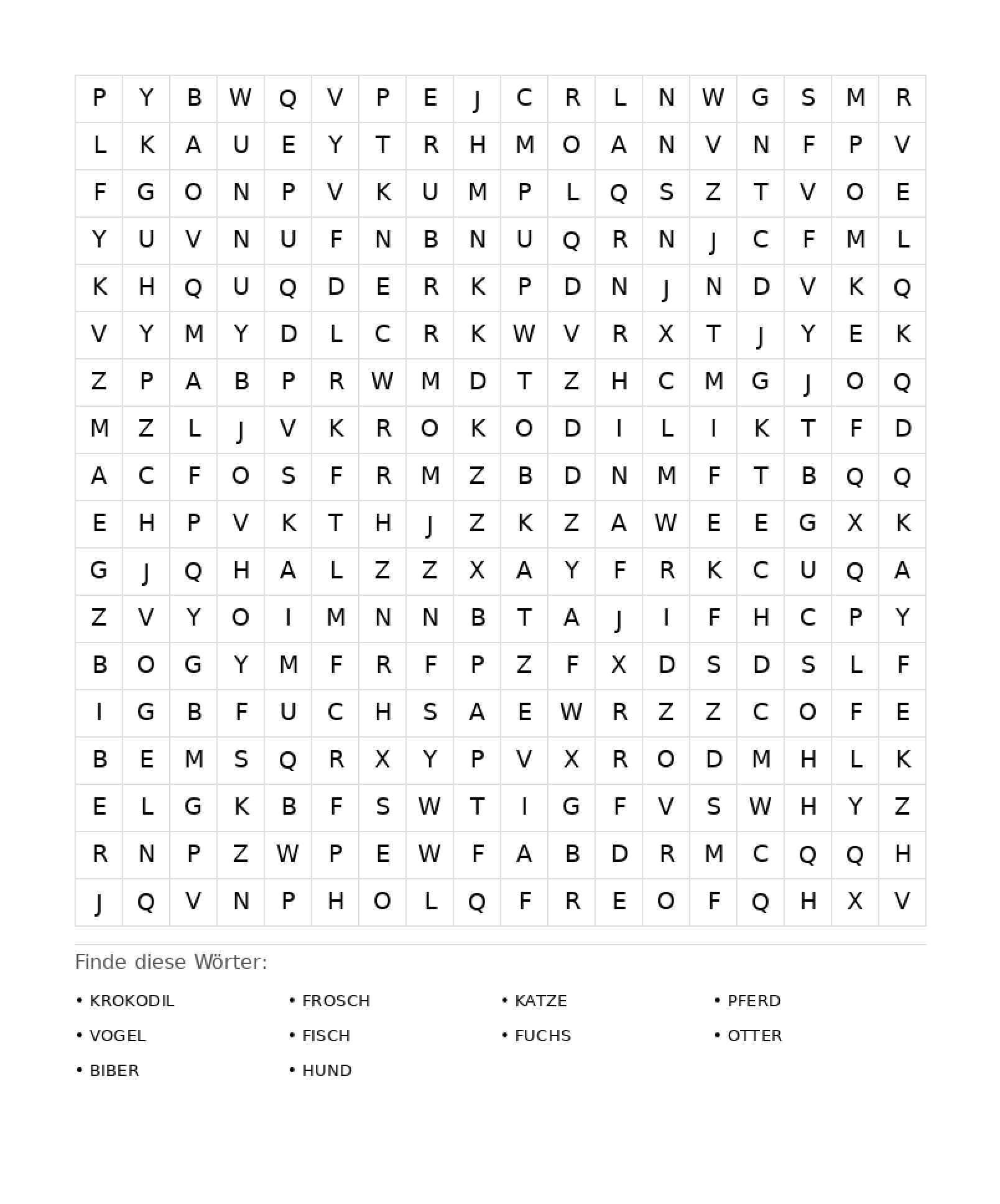 Wortsuchrätsel Wortsuchrätsel: Tiere für Erwachsene aus der Kategorie Wortsuchrätsel - kostenlos ausdrucken