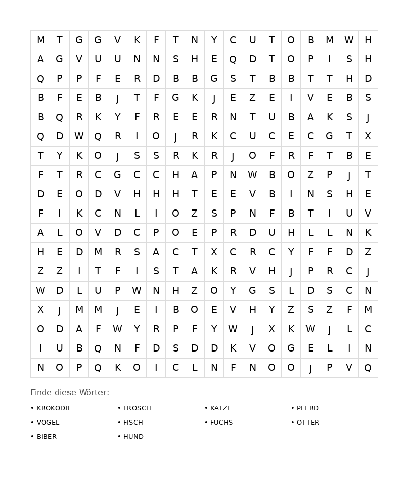 Wortsuchrätsel Wortsuchrätsel: Tiere für Erwachsene aus der Kategorie Wortsuchrätsel - kostenlos ausdrucken