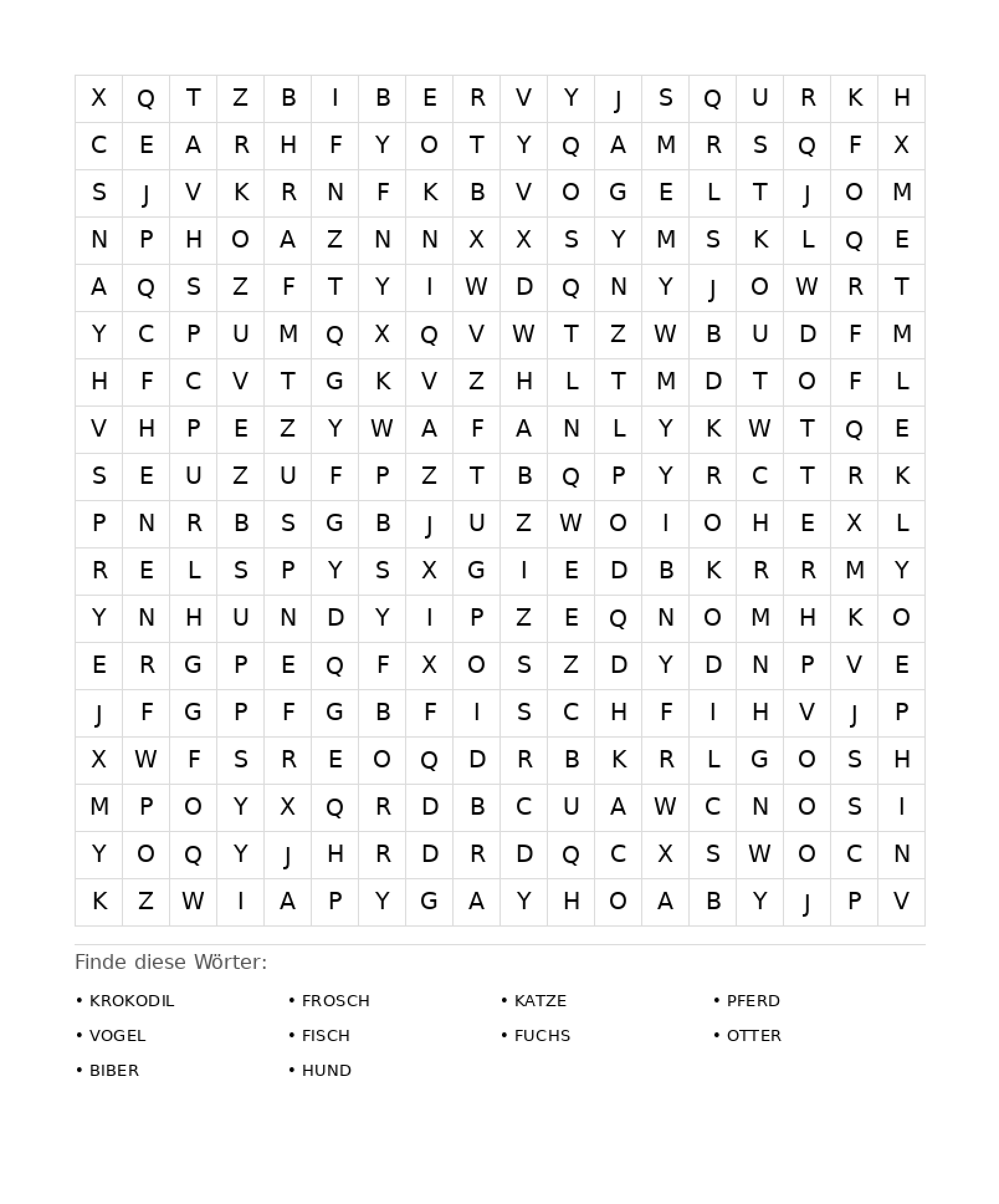 Wortsuchrätsel Wortsuchrätsel: Tiere für Erwachsene aus der Kategorie Wortsuchrätsel - kostenlos ausdrucken