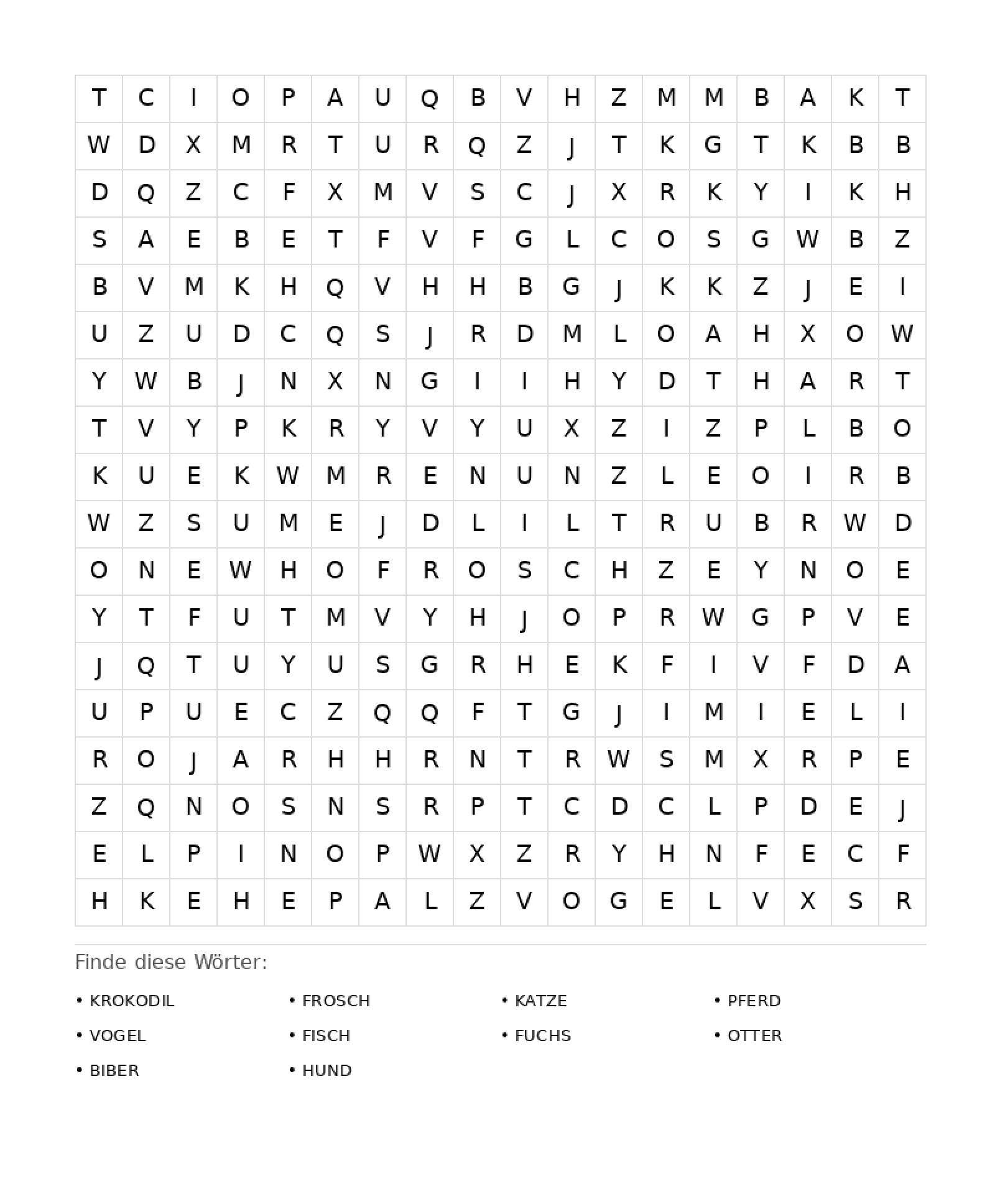 Wortsuchrätsel Wortsuchrätsel: Tiere für Erwachsene aus der Kategorie Wortsuchrätsel - kostenlos ausdrucken