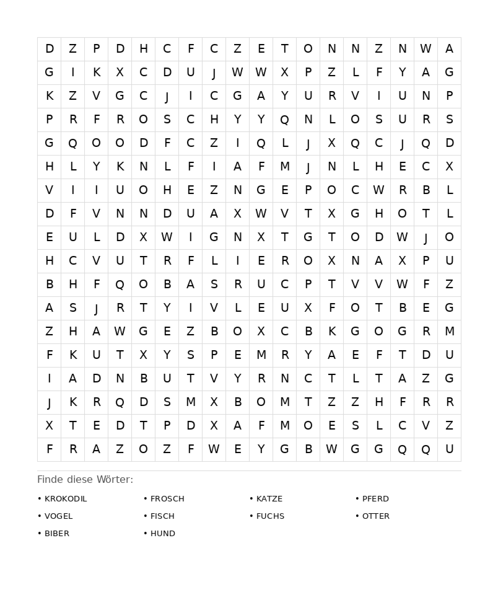 Wortsuchrätsel Wortsuchrätsel: Tiere für Erwachsene aus der Kategorie Wortsuchrätsel - kostenlos ausdrucken