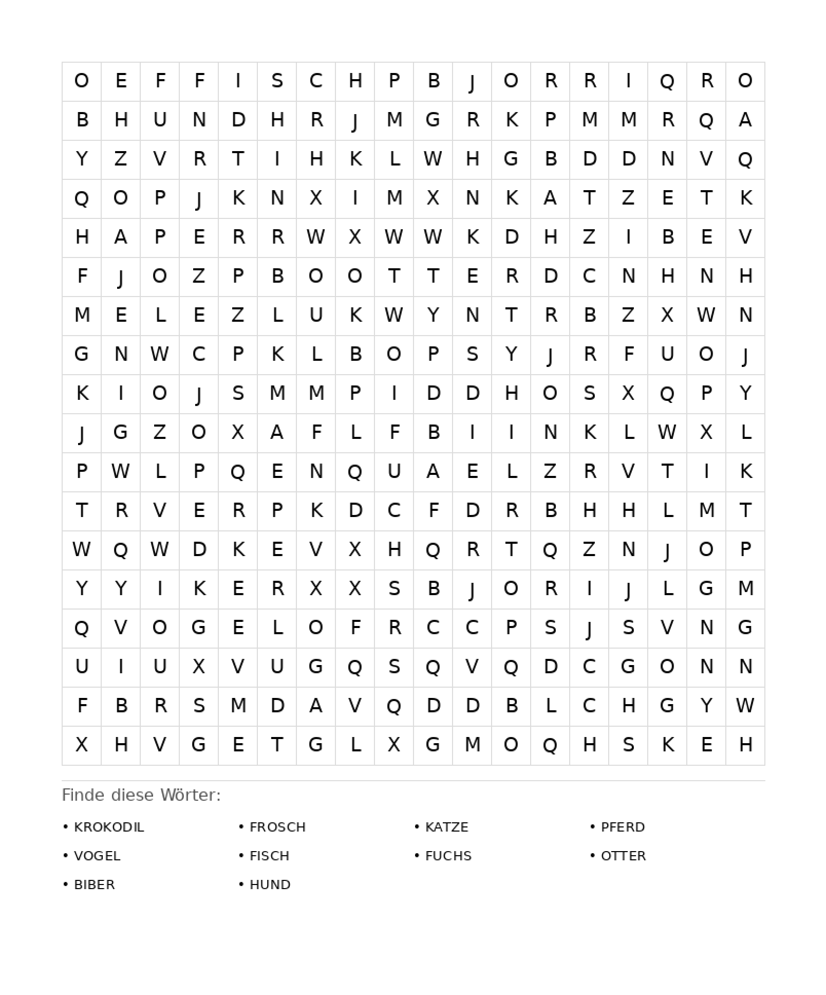 Wortsuchrätsel Wortsuchrätsel: Tiere für Erwachsene aus der Kategorie Wortsuchrätsel - kostenlos ausdrucken