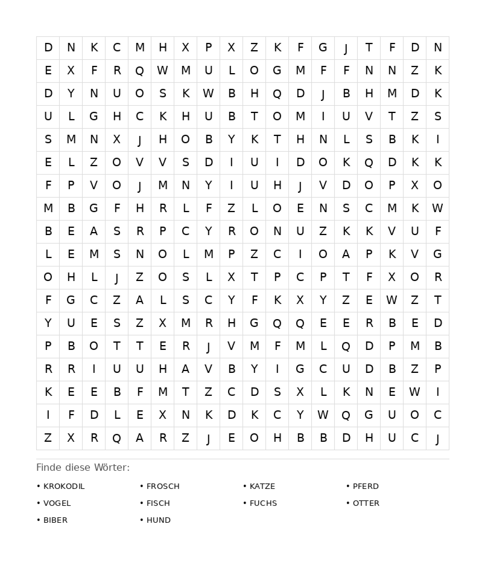 Wortsuchrätsel Wortsuchrätsel: Tiere für Erwachsene aus der Kategorie Wortsuchrätsel - kostenlos ausdrucken