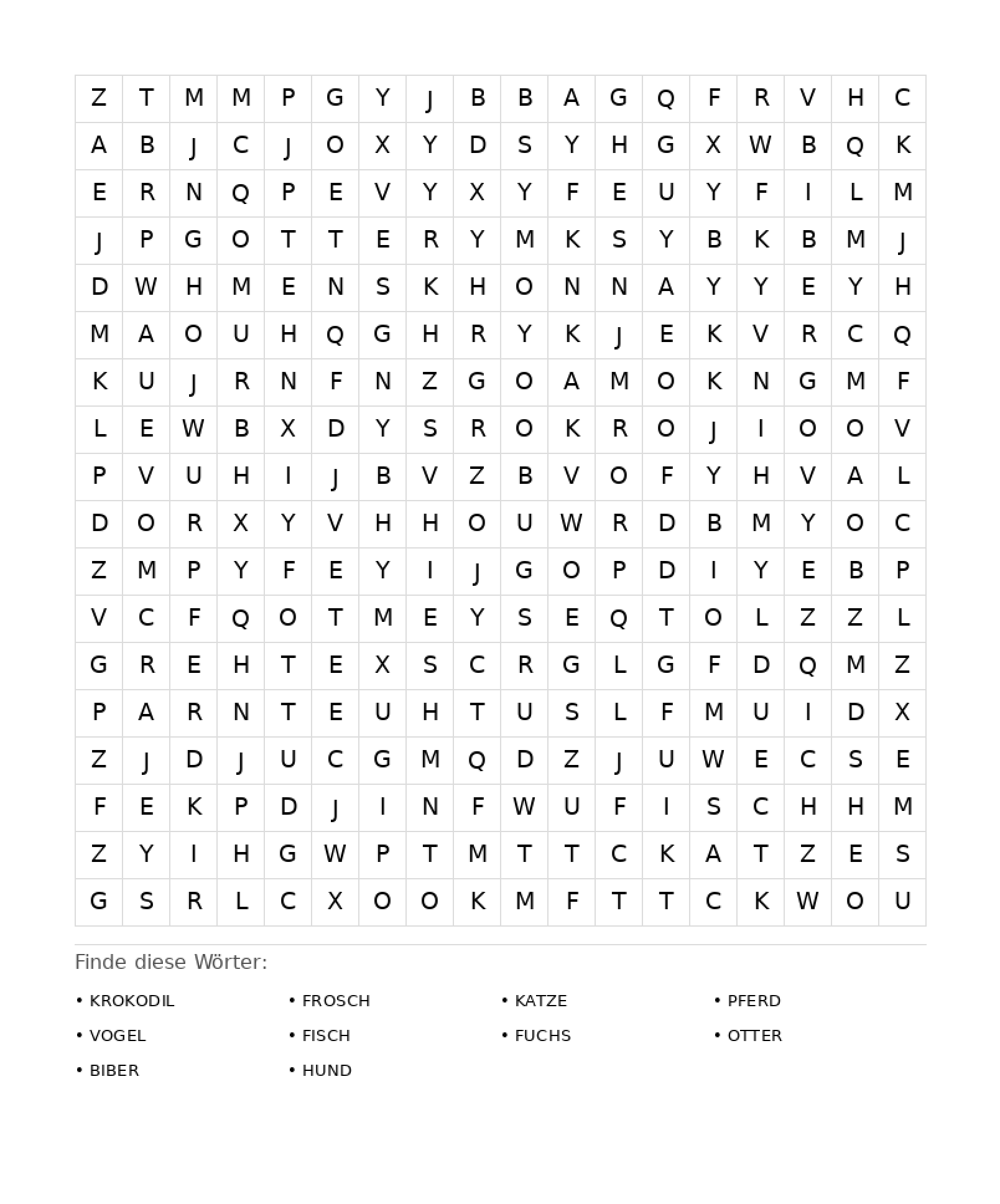 Wortsuchrätsel Wortsuchrätsel: Tiere für Erwachsene aus der Kategorie Wortsuchrätsel - kostenlos ausdrucken