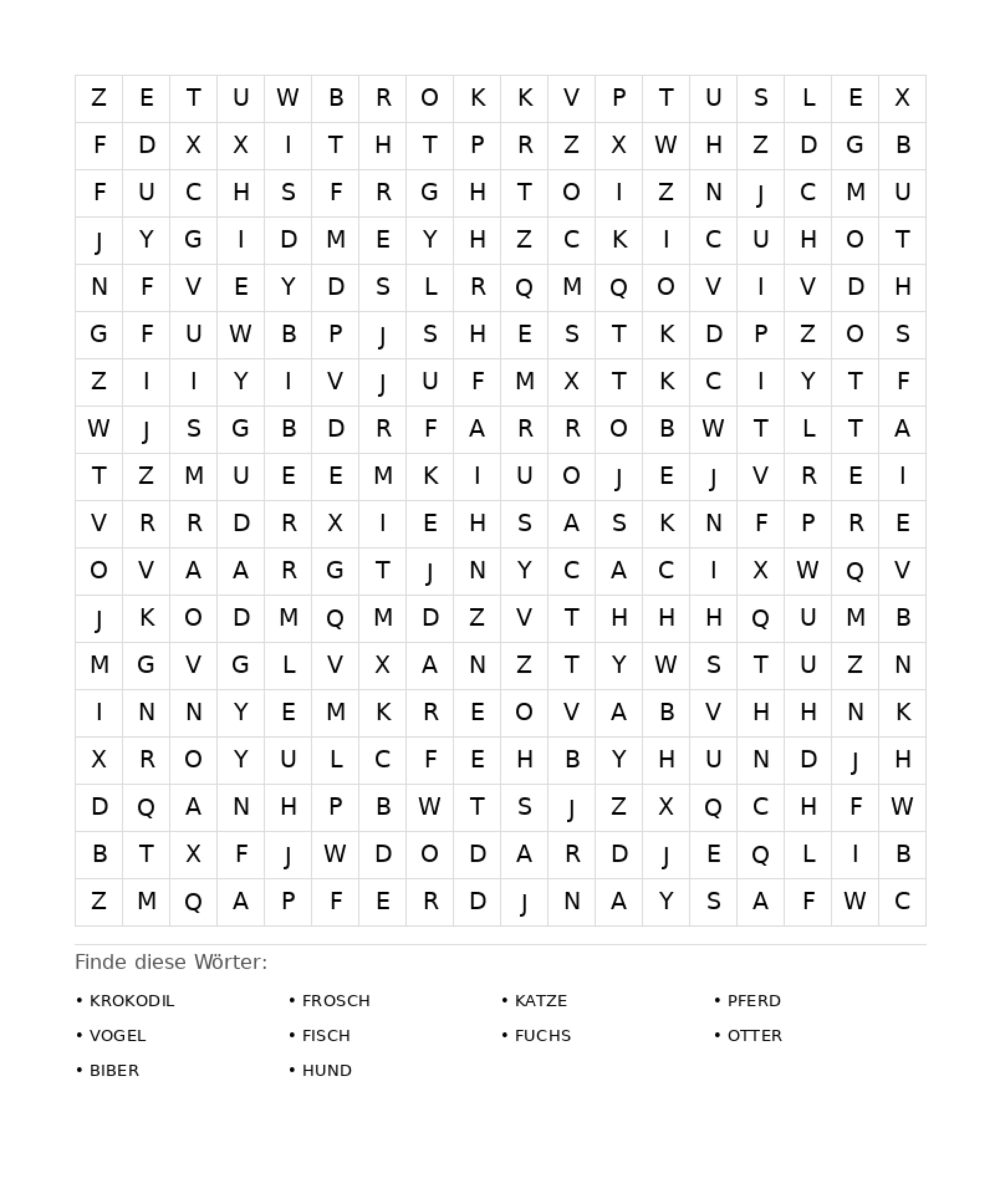 Wortsuchrätsel Wortsuchrätsel: Tiere für Erwachsene aus der Kategorie Wortsuchrätsel - kostenlos ausdrucken