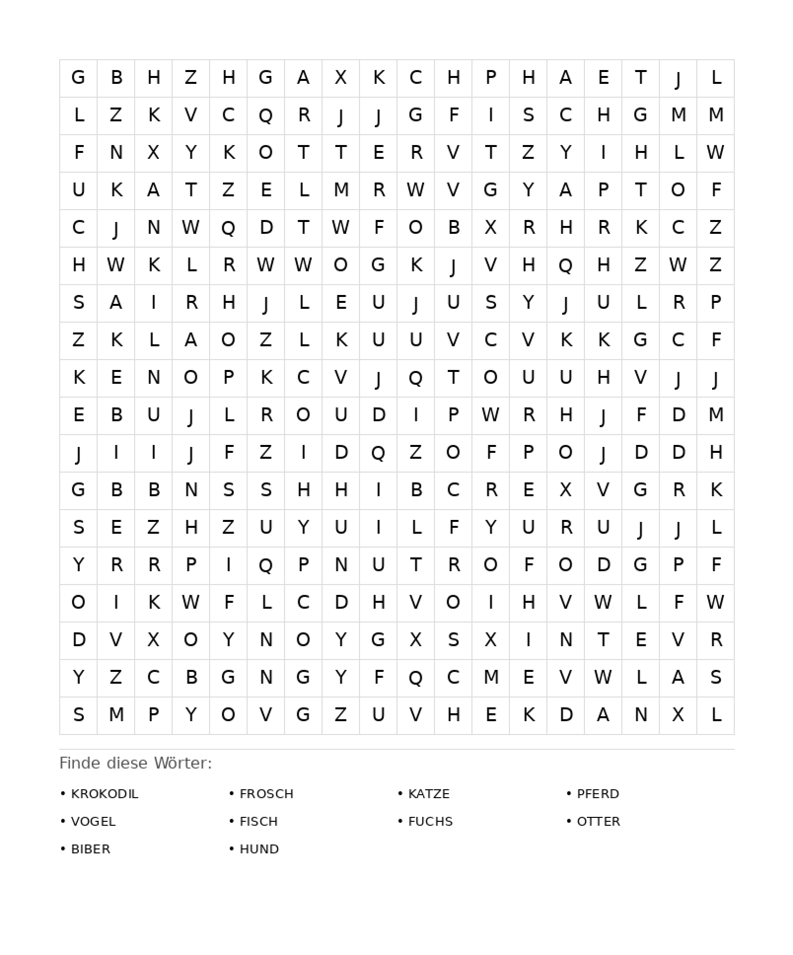 Wortsuchrätsel Wortsuchrätsel: Tiere für Erwachsene aus der Kategorie Wortsuchrätsel - kostenlos ausdrucken