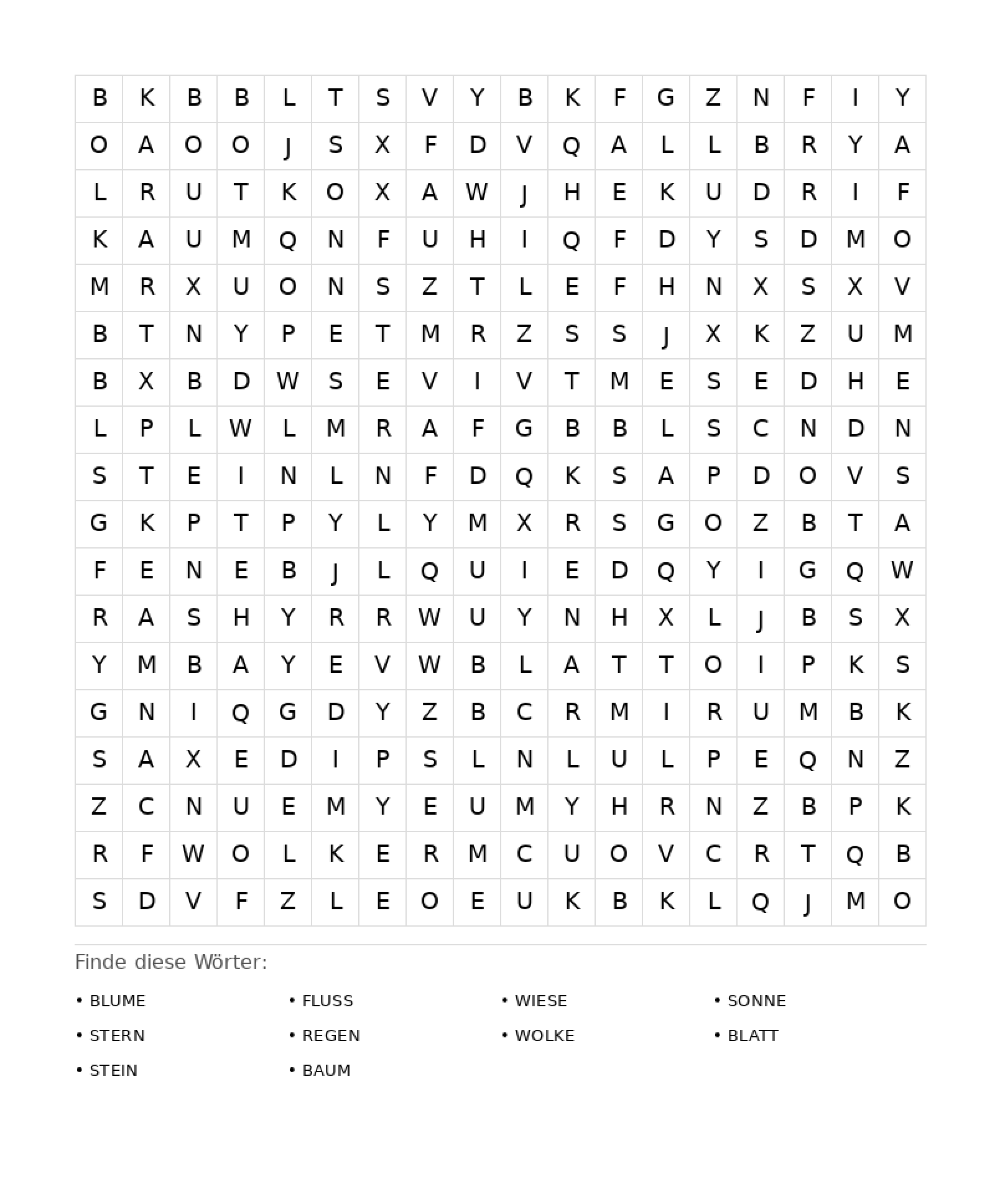 Wortsuchrätsel Wortsuchrätsel: Natur für Erwachsene aus der Kategorie Wortsuchrätsel - kostenlos ausdrucken