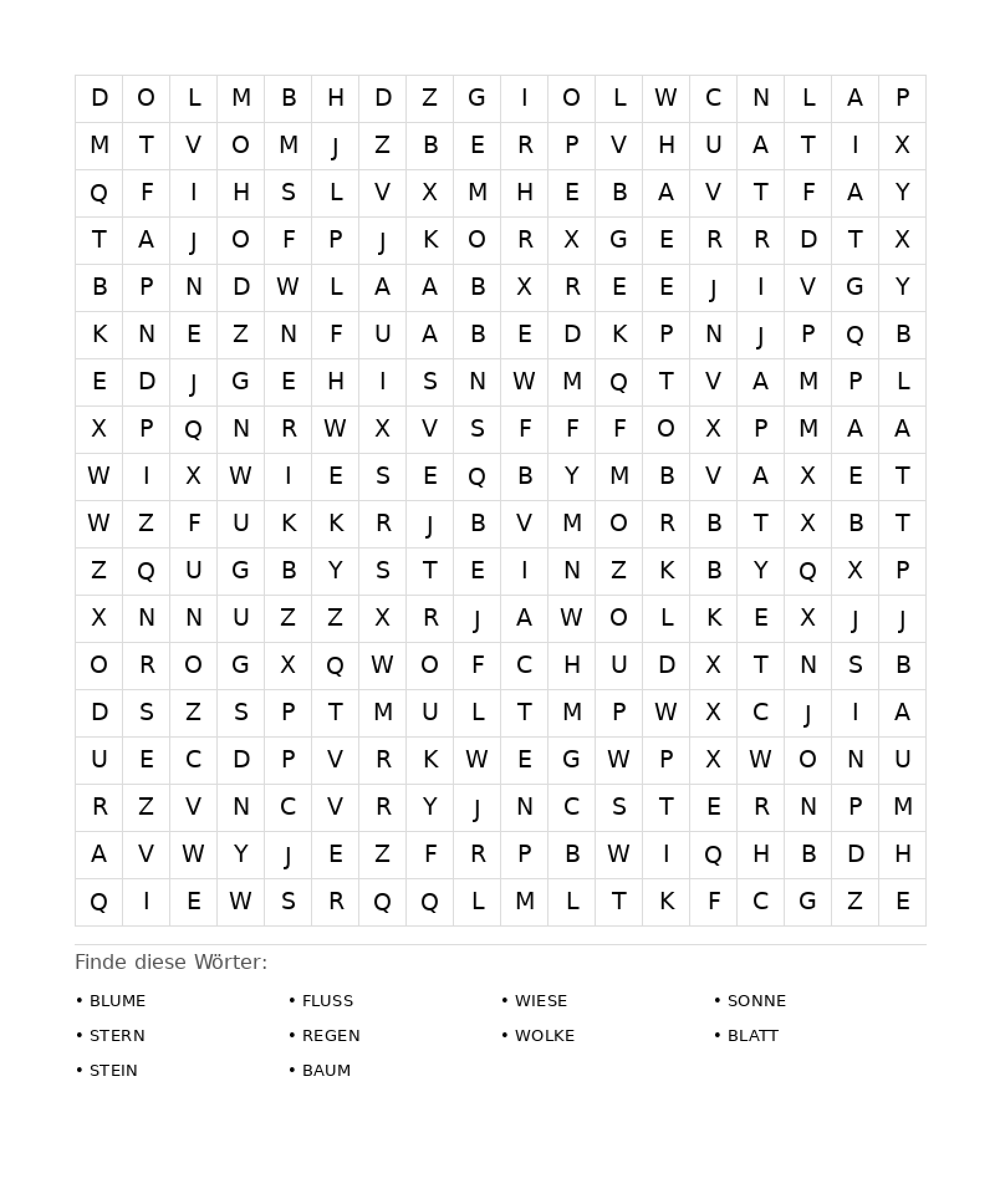 Wortsuchrätsel Wortsuchrätsel: Natur für Erwachsene aus der Kategorie Wortsuchrätsel - kostenlos ausdrucken