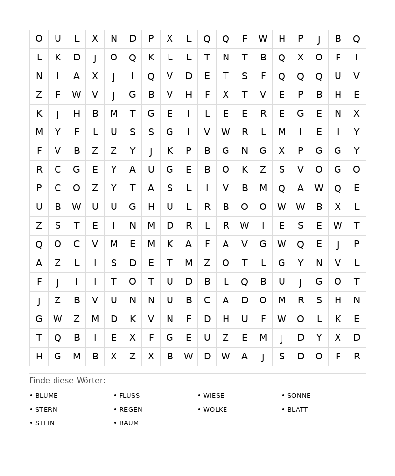 Wortsuchrätsel Wortsuchrätsel: Natur für Erwachsene aus der Kategorie Wortsuchrätsel - kostenlos ausdrucken