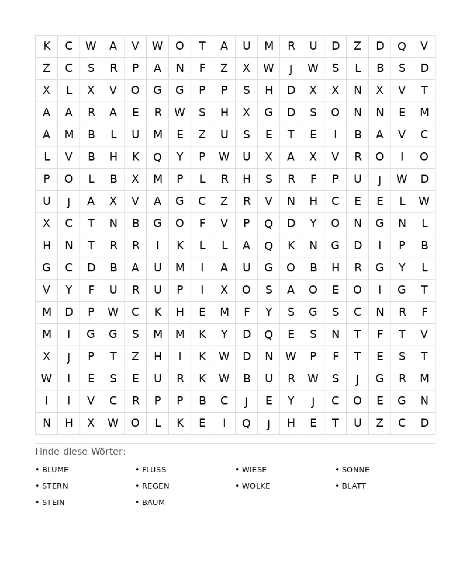Wortsuchrätsel Wortsuchrätsel: Natur für Erwachsene aus der Kategorie Wortsuchrätsel - kostenlos ausdrucken