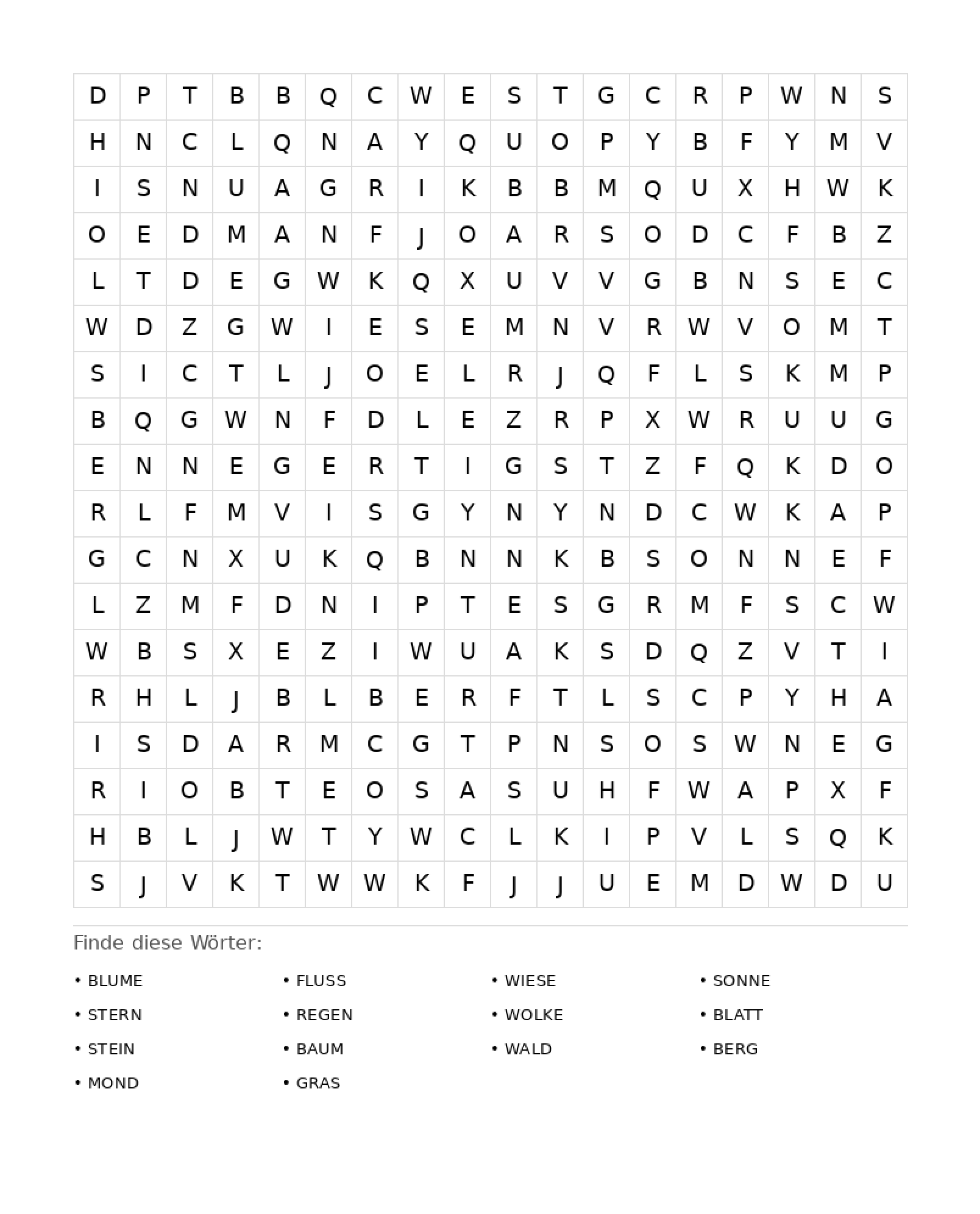 Wortsuchrätsel Wortsuchrätsel: Natur für Erwachsene aus der Kategorie Wortsuchrätsel - kostenlos ausdrucken