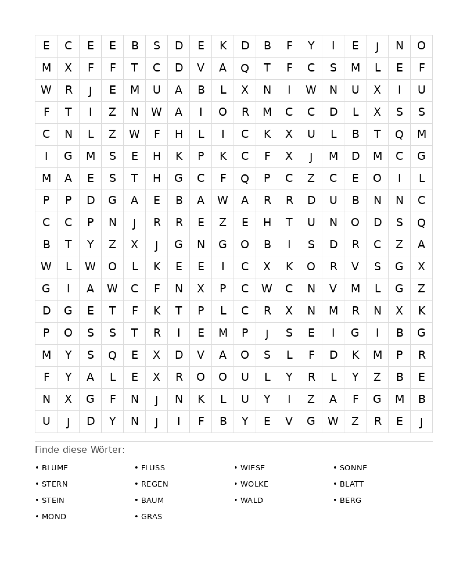 Wortsuchrätsel Wortsuchrätsel: Natur für Erwachsene aus der Kategorie Wortsuchrätsel - kostenlos ausdrucken