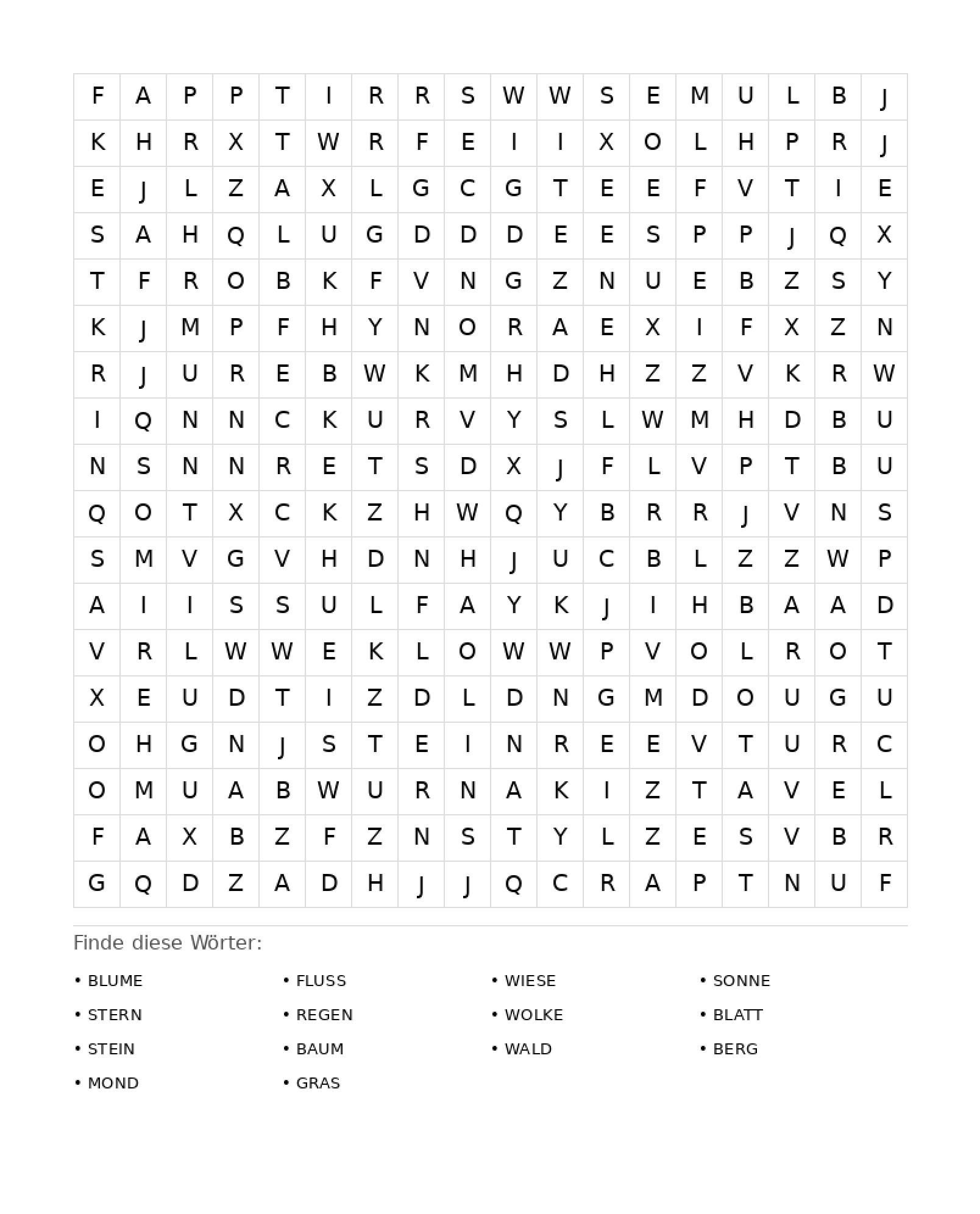 Wortsuchrätsel Wortsuchrätsel: Natur für Erwachsene aus der Kategorie Wortsuchrätsel - kostenlos ausdrucken