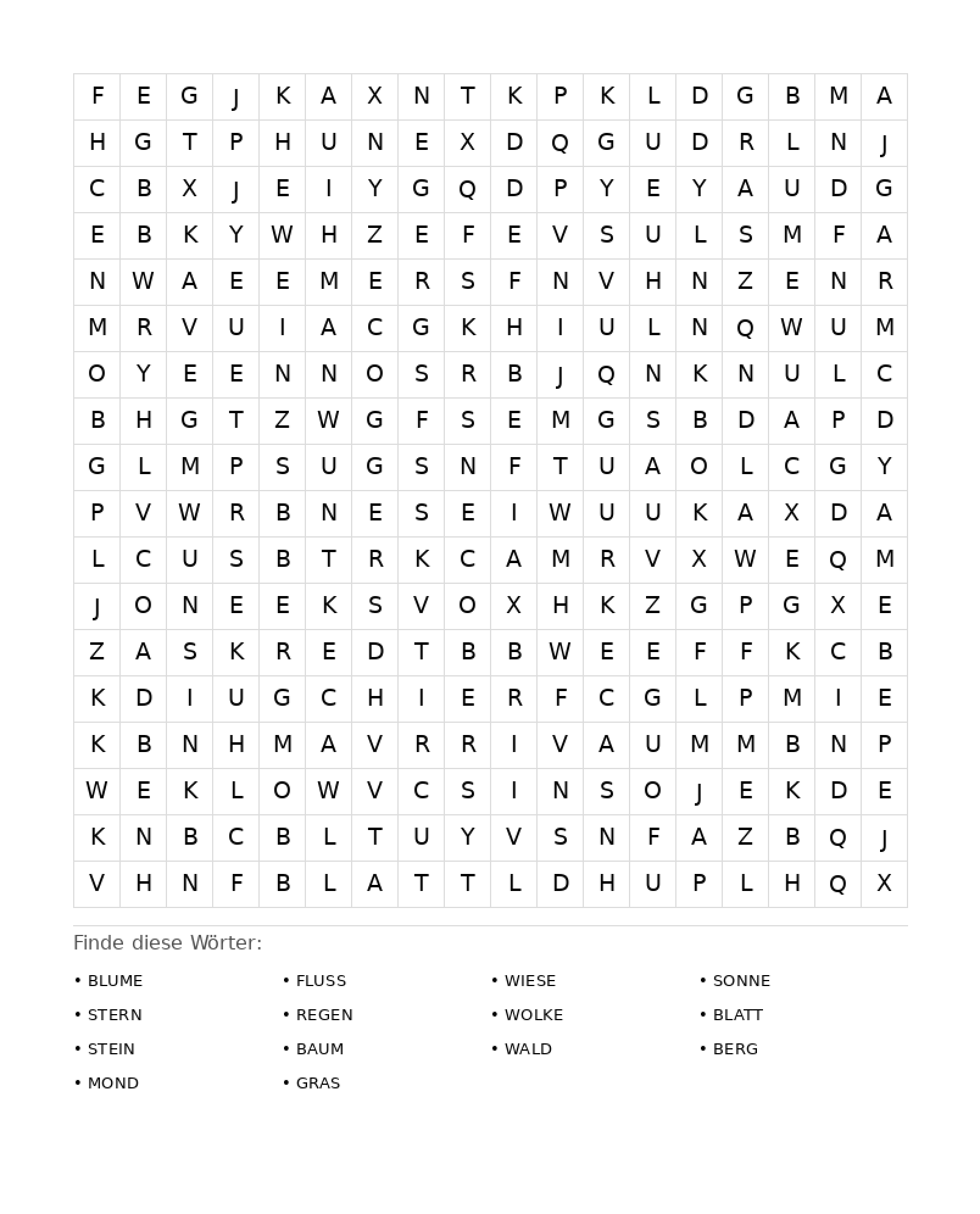 Wortsuchrätsel Wortsuchrätsel: Natur für Erwachsene aus der Kategorie Wortsuchrätsel - kostenlos ausdrucken