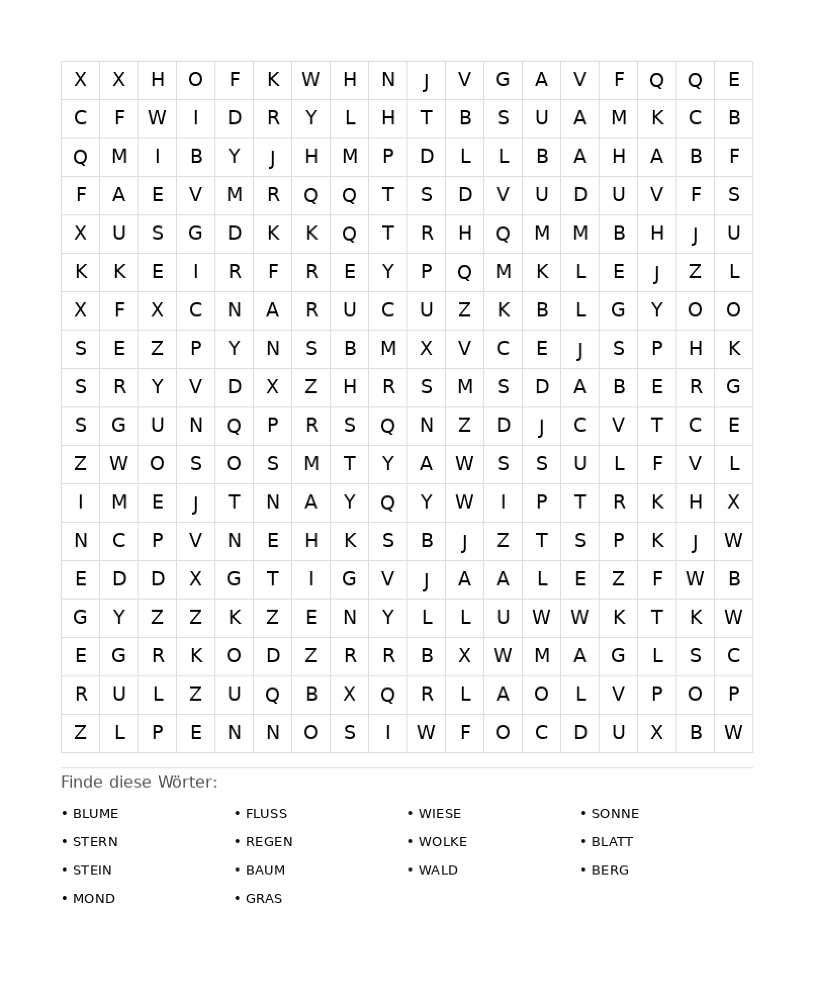 Wortsuchrätsel Wortsuchrätsel: Natur für Erwachsene aus der Kategorie Wortsuchrätsel - kostenlos ausdrucken