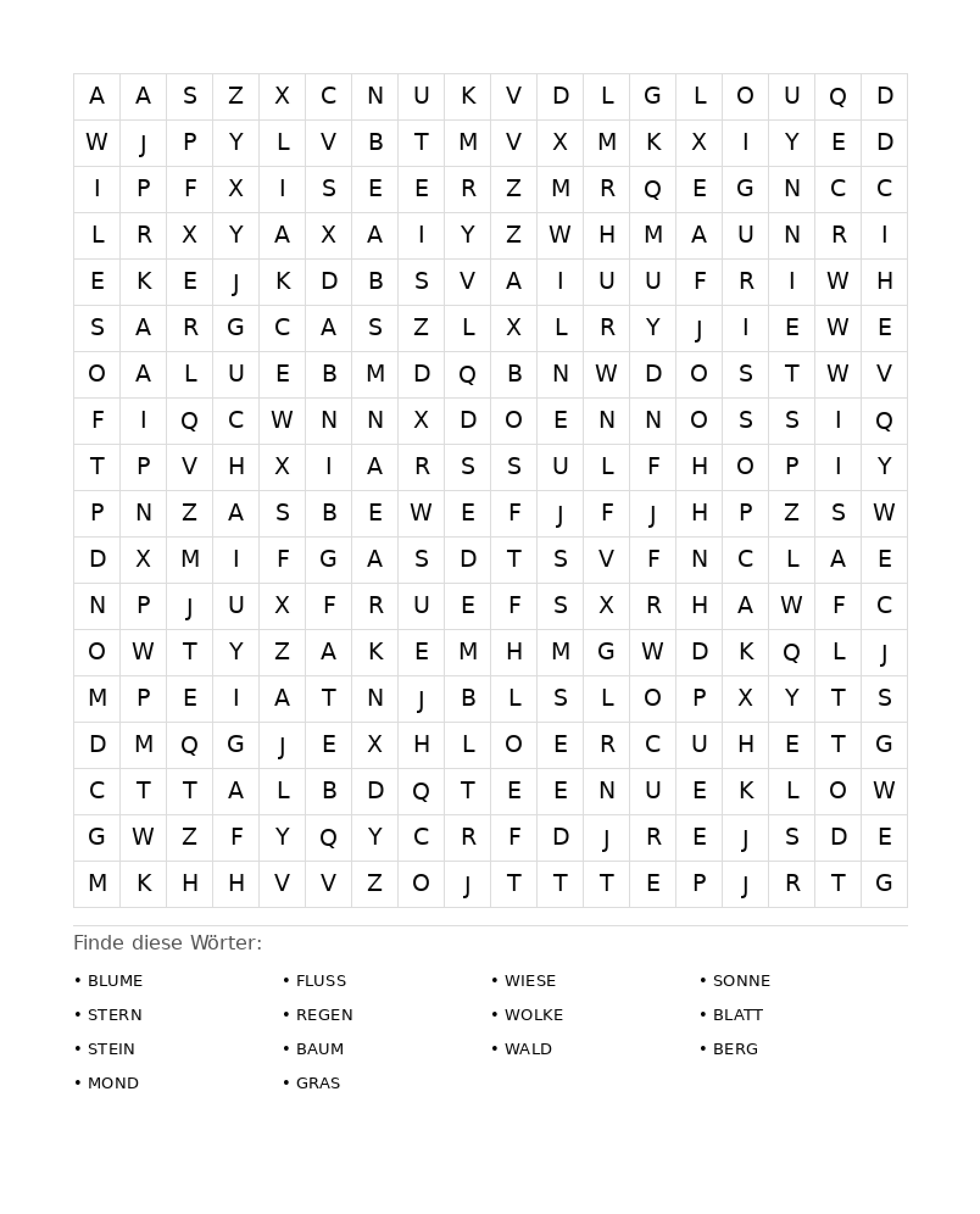 Wortsuchrätsel Wortsuchrätsel: Natur für Erwachsene aus der Kategorie Wortsuchrätsel - kostenlos ausdrucken