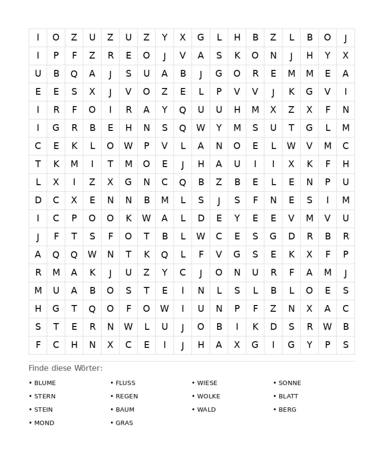 Wortsuchrätsel Wortsuchrätsel: Natur für Erwachsene aus der Kategorie Wortsuchrätsel - kostenlos ausdrucken