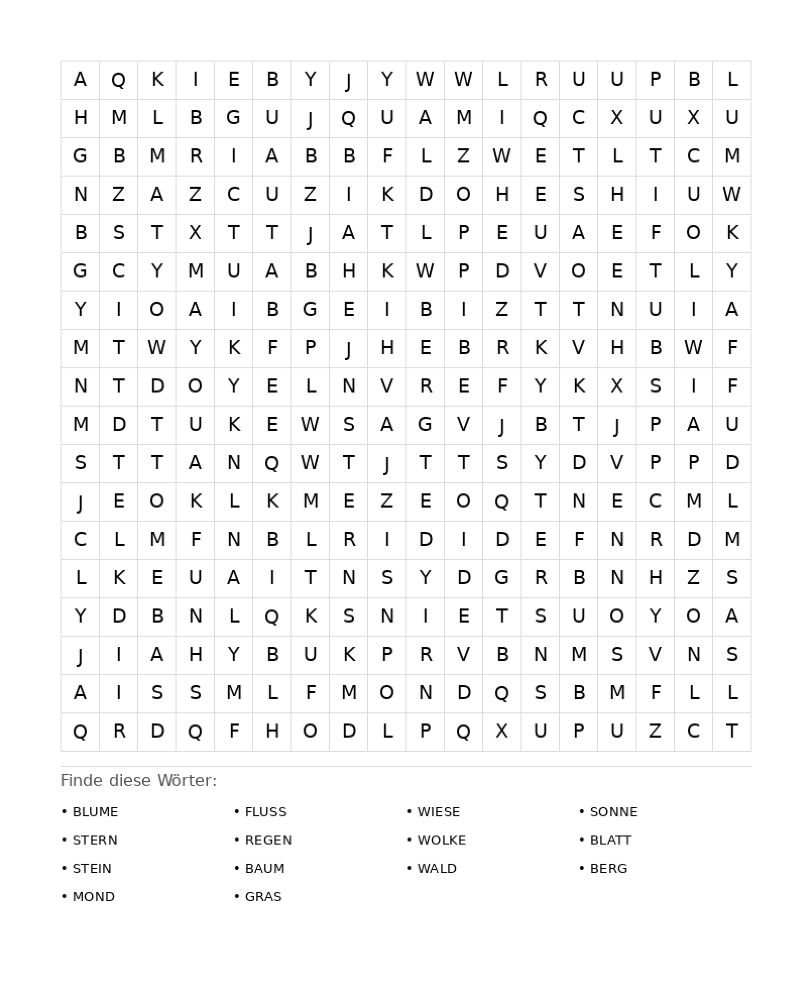 Wortsuchrätsel Wortsuchrätsel: Natur für Erwachsene aus der Kategorie Wortsuchrätsel - kostenlos ausdrucken