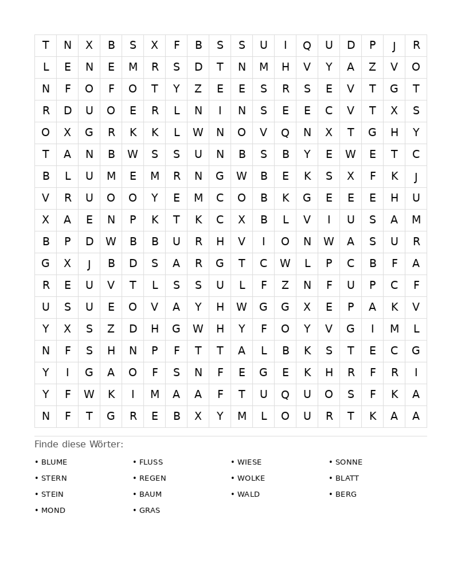 Wortsuchrätsel Wortsuchrätsel: Natur für Erwachsene aus der Kategorie Wortsuchrätsel - kostenlos ausdrucken