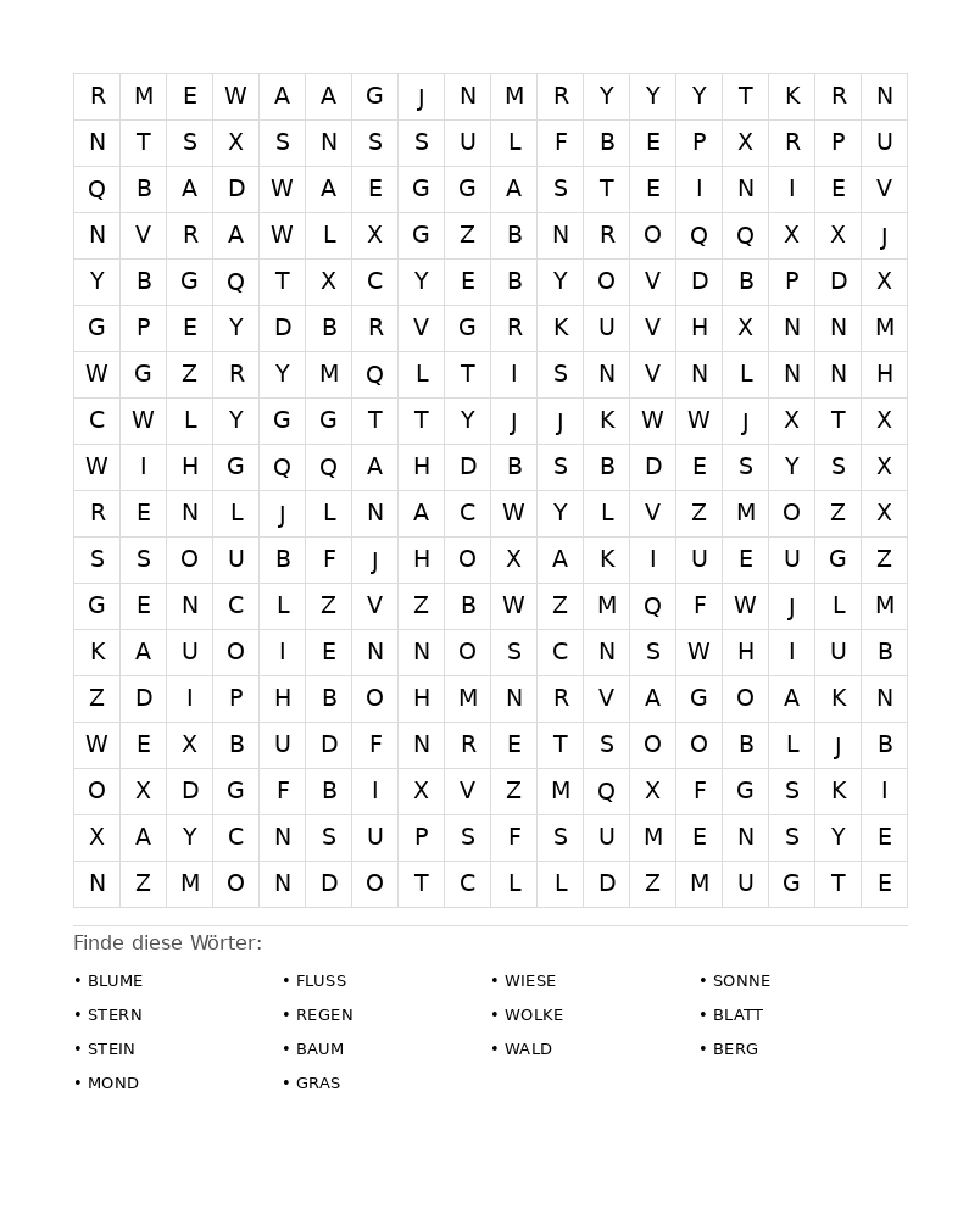 Wortsuchrätsel Wortsuchrätsel: Natur für Erwachsene aus der Kategorie Wortsuchrätsel - kostenlos ausdrucken