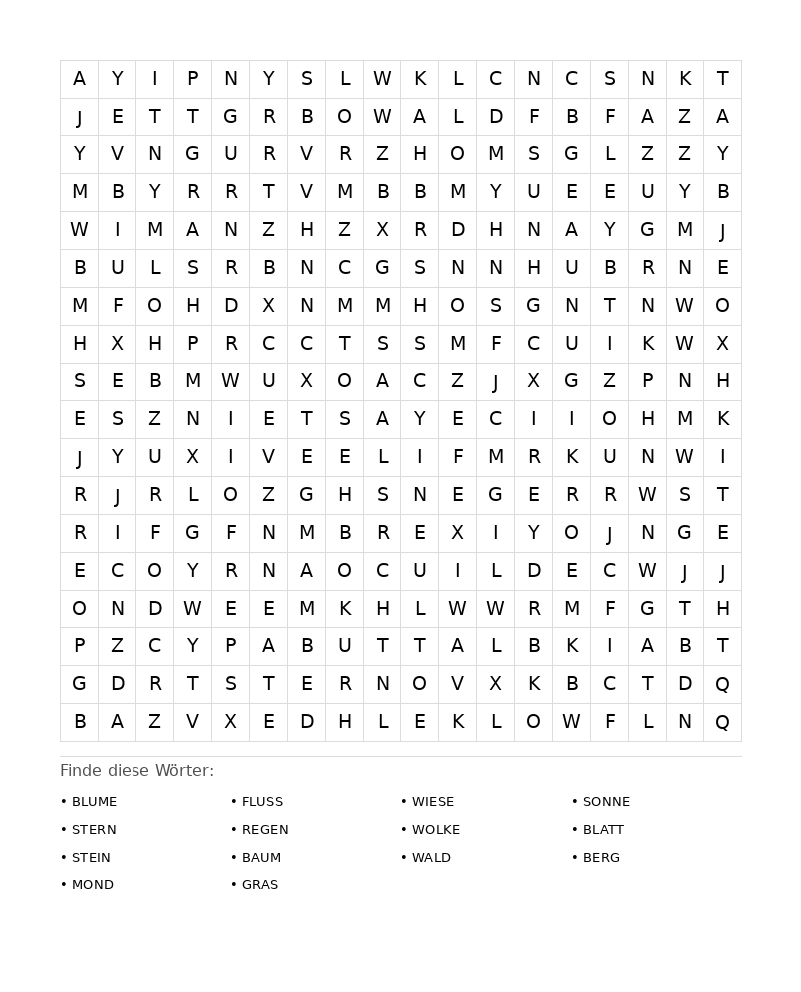 Wortsuchrätsel Wortsuchrätsel: Natur für Erwachsene aus der Kategorie Wortsuchrätsel - kostenlos ausdrucken