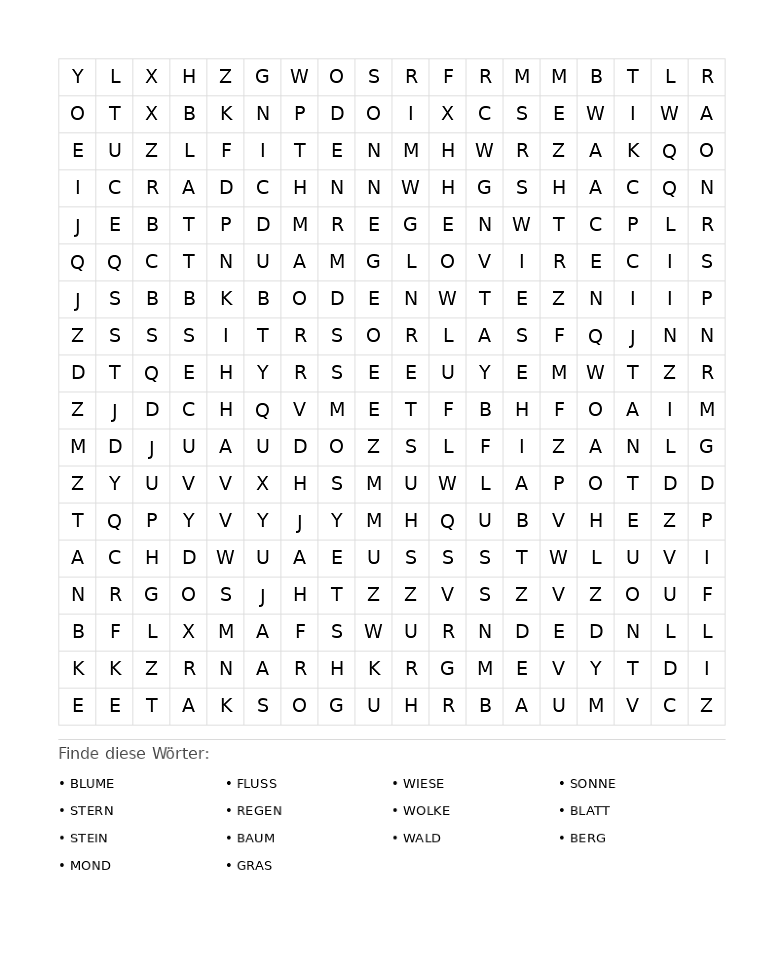 Wortsuchrätsel Wortsuchrätsel: Natur für Erwachsene aus der Kategorie Wortsuchrätsel - kostenlos ausdrucken